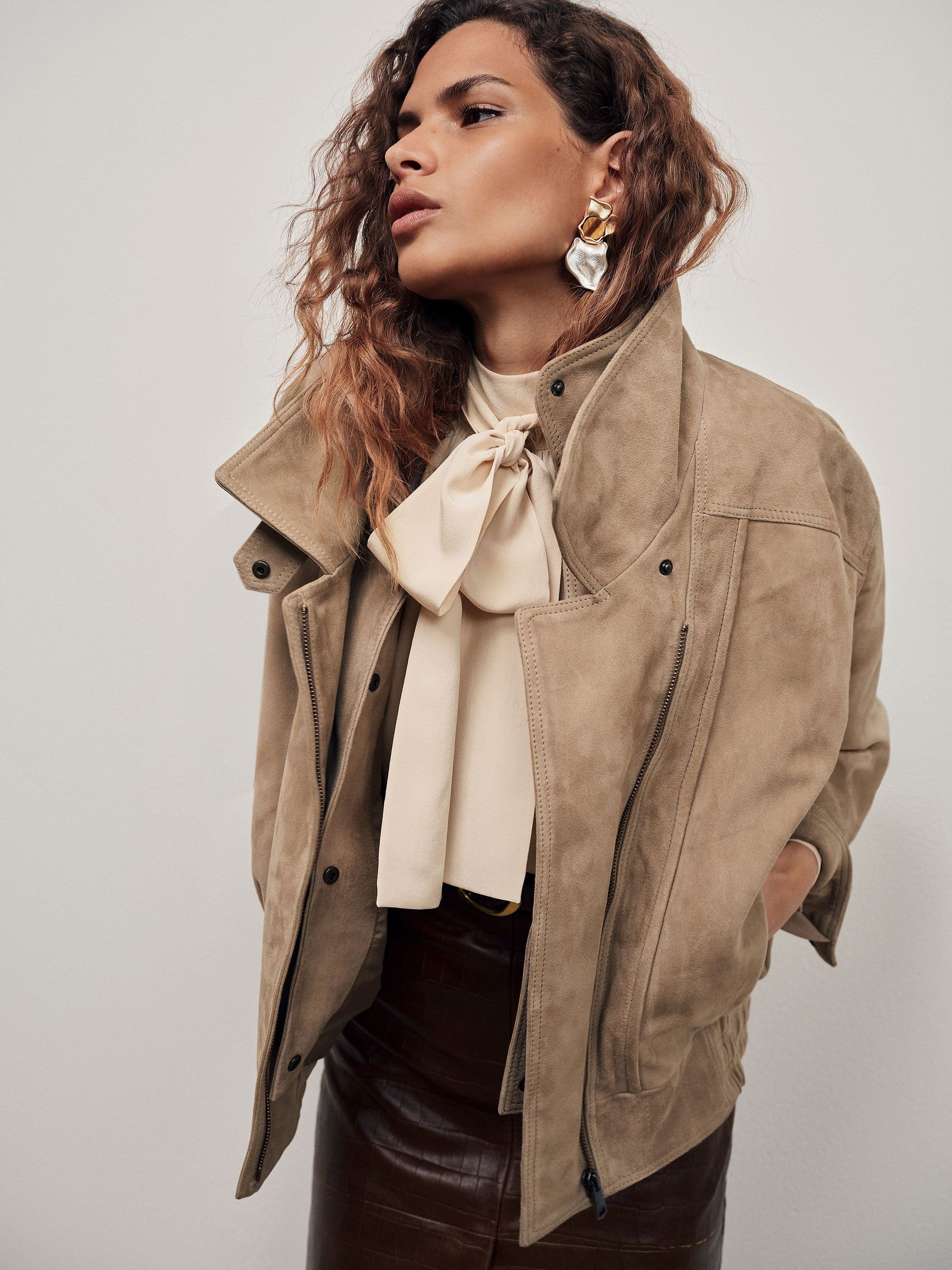 Neutral - Suede Double-layer Relaxed-fit Jacket