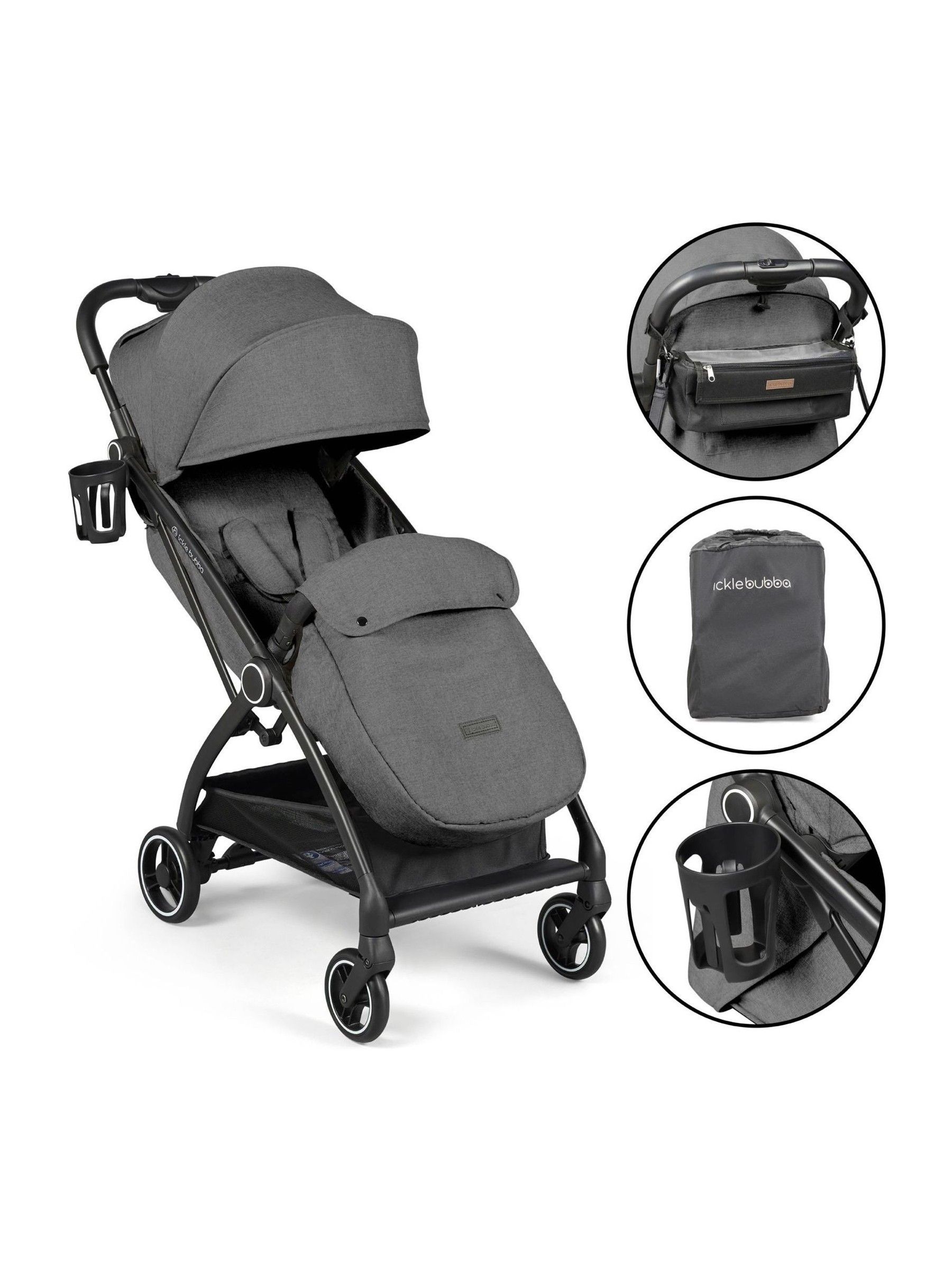 Ickle Bubba Graphite Grey Aries Prime Autofold Stroller (AG3049) | £199