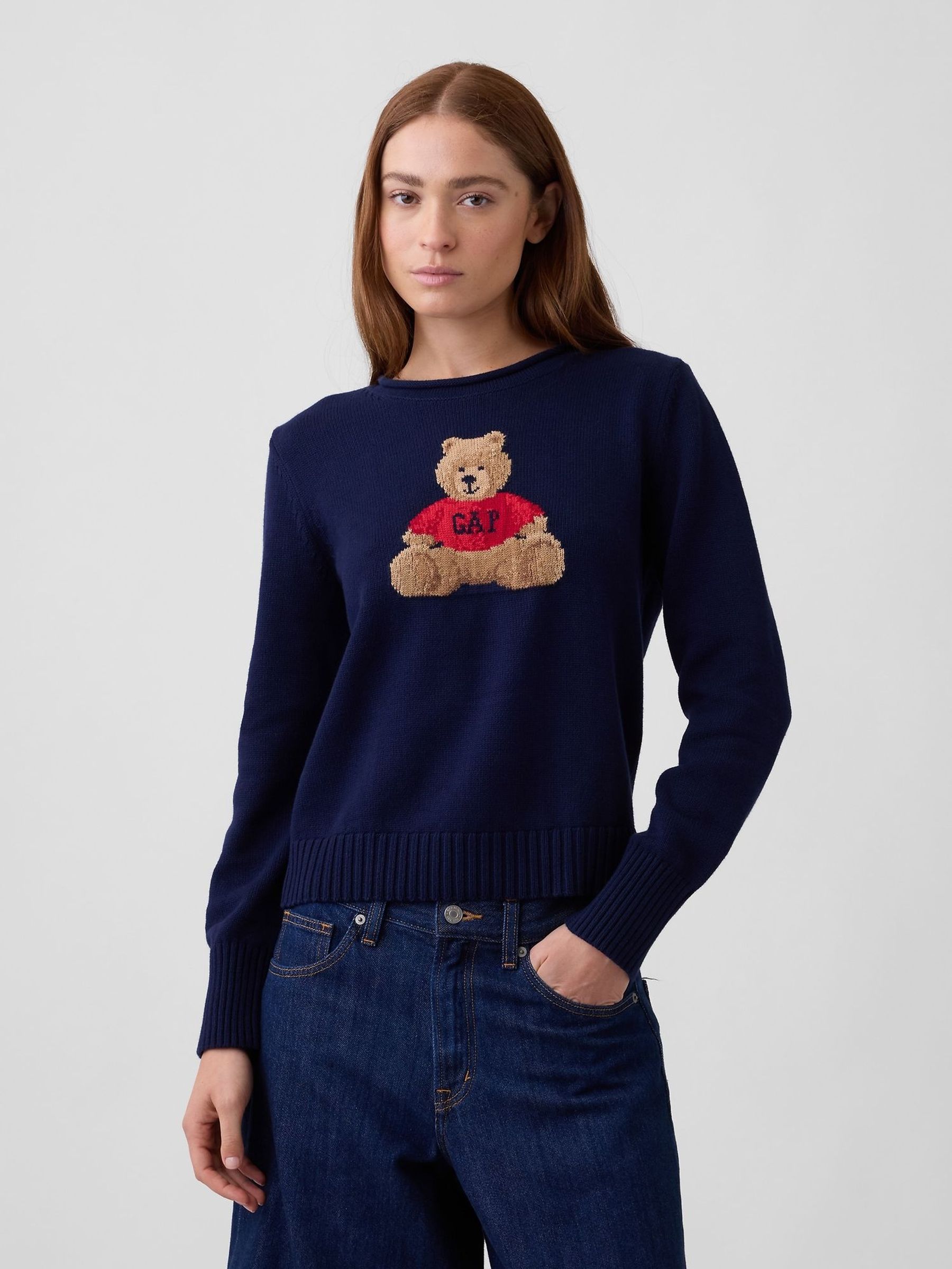 Navy Brannan Bear - Rolled-neck Intarsia Jumper