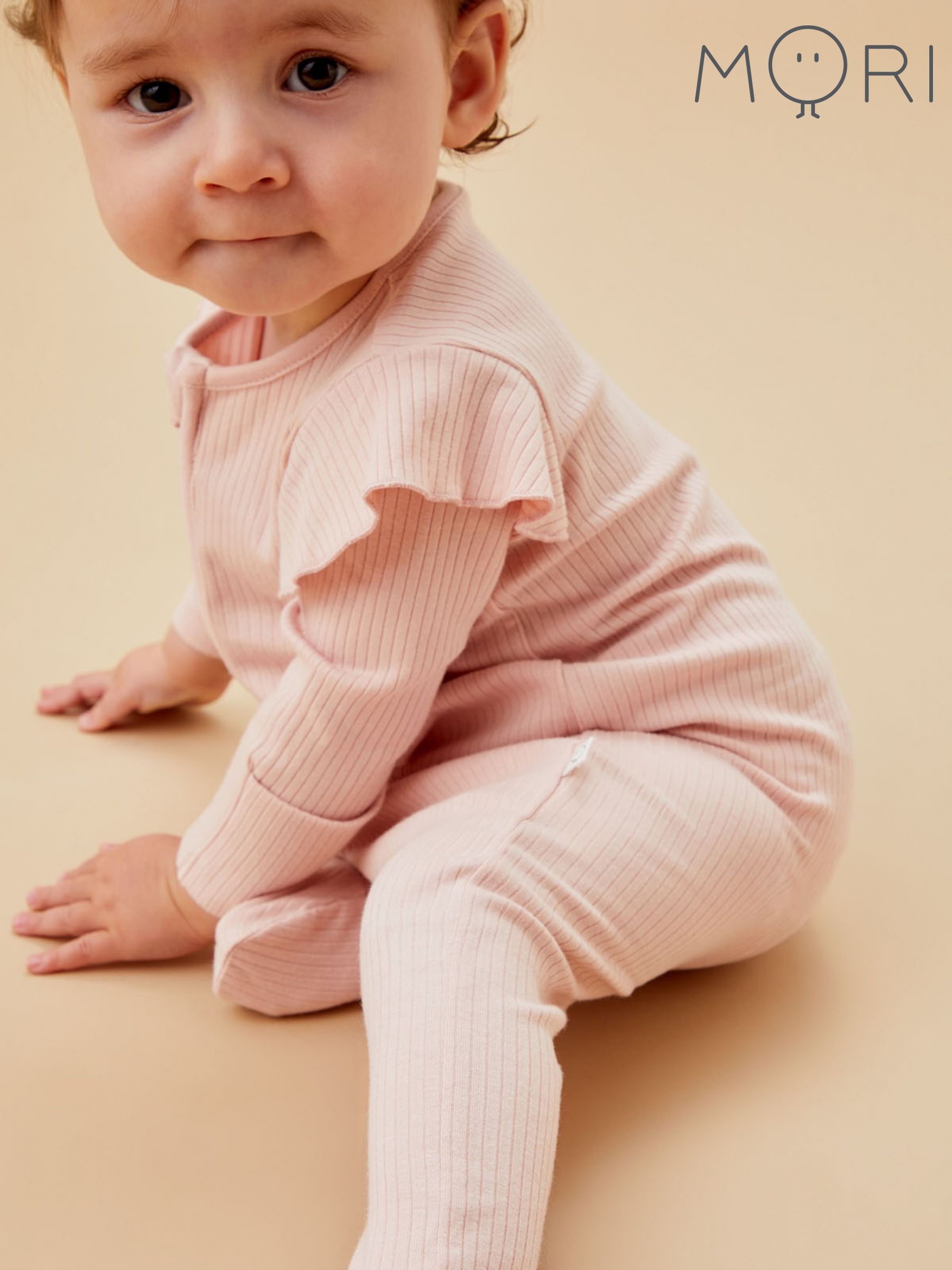 MORI Pink Supersoft Ribbed 2 Way Zip Sleepsuit (AG4231) | £32.50