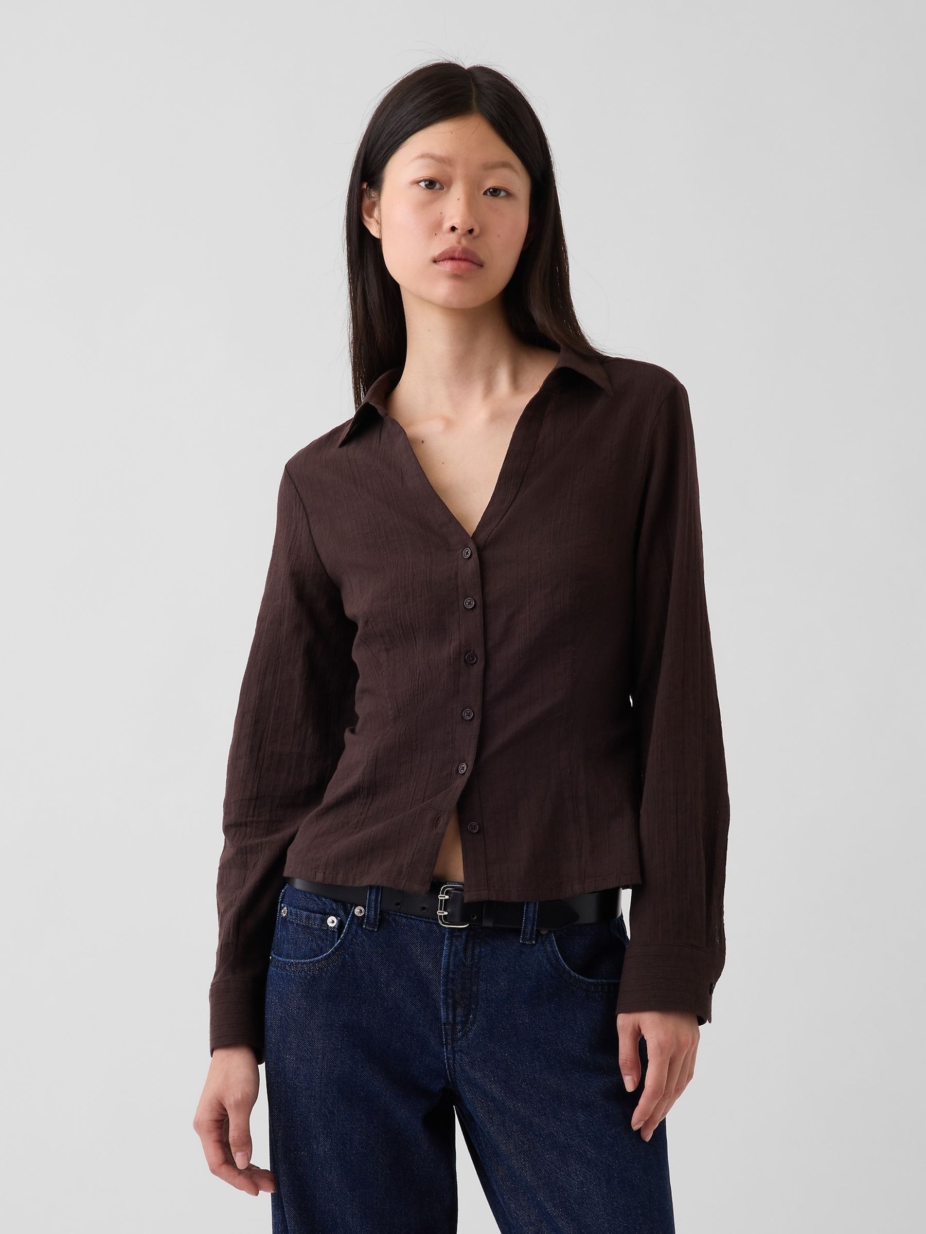Brown - Textured Dobby Fitted Shirt