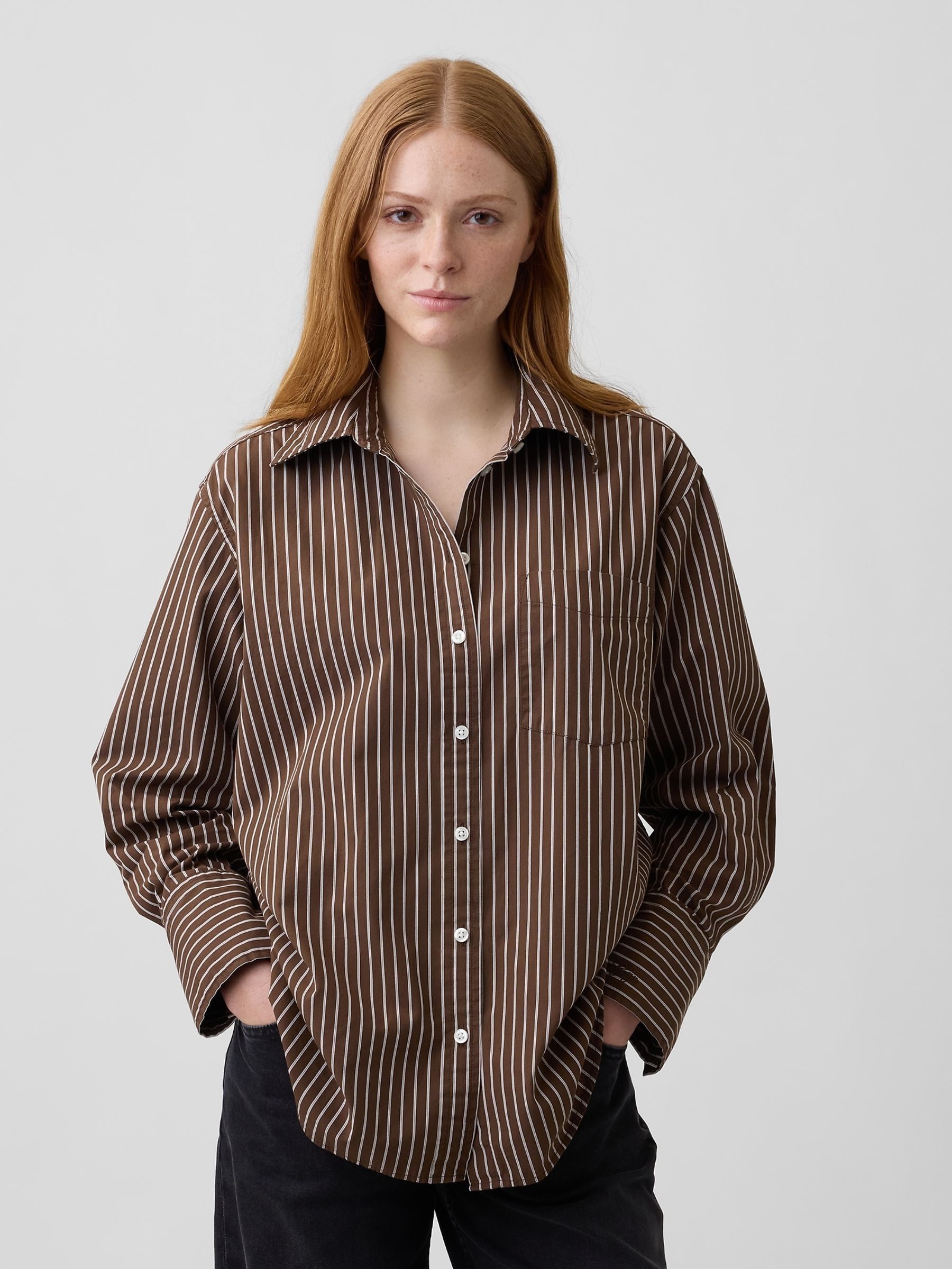 Brown Stripe - Poplin Big Shirt