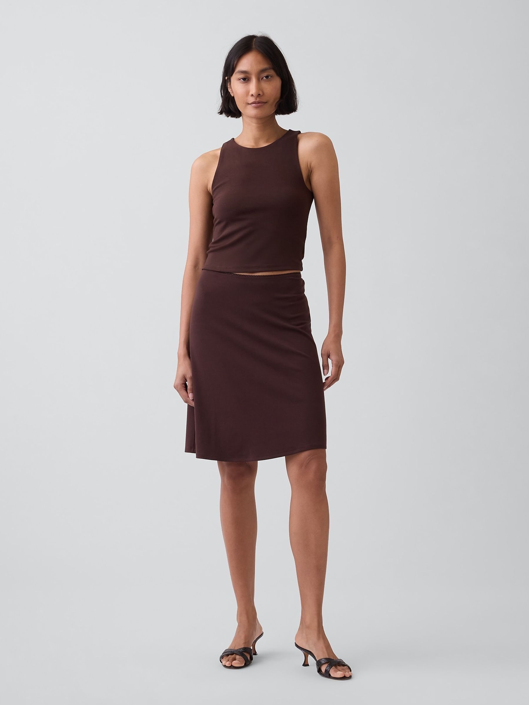 Chocolate Brown - Easy Knee-length Skirt