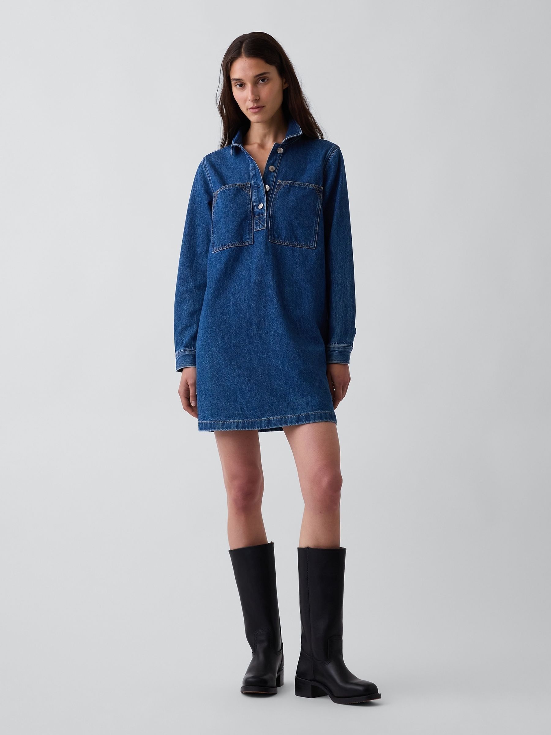 Medium Wash - Denim Shift Mini Dress