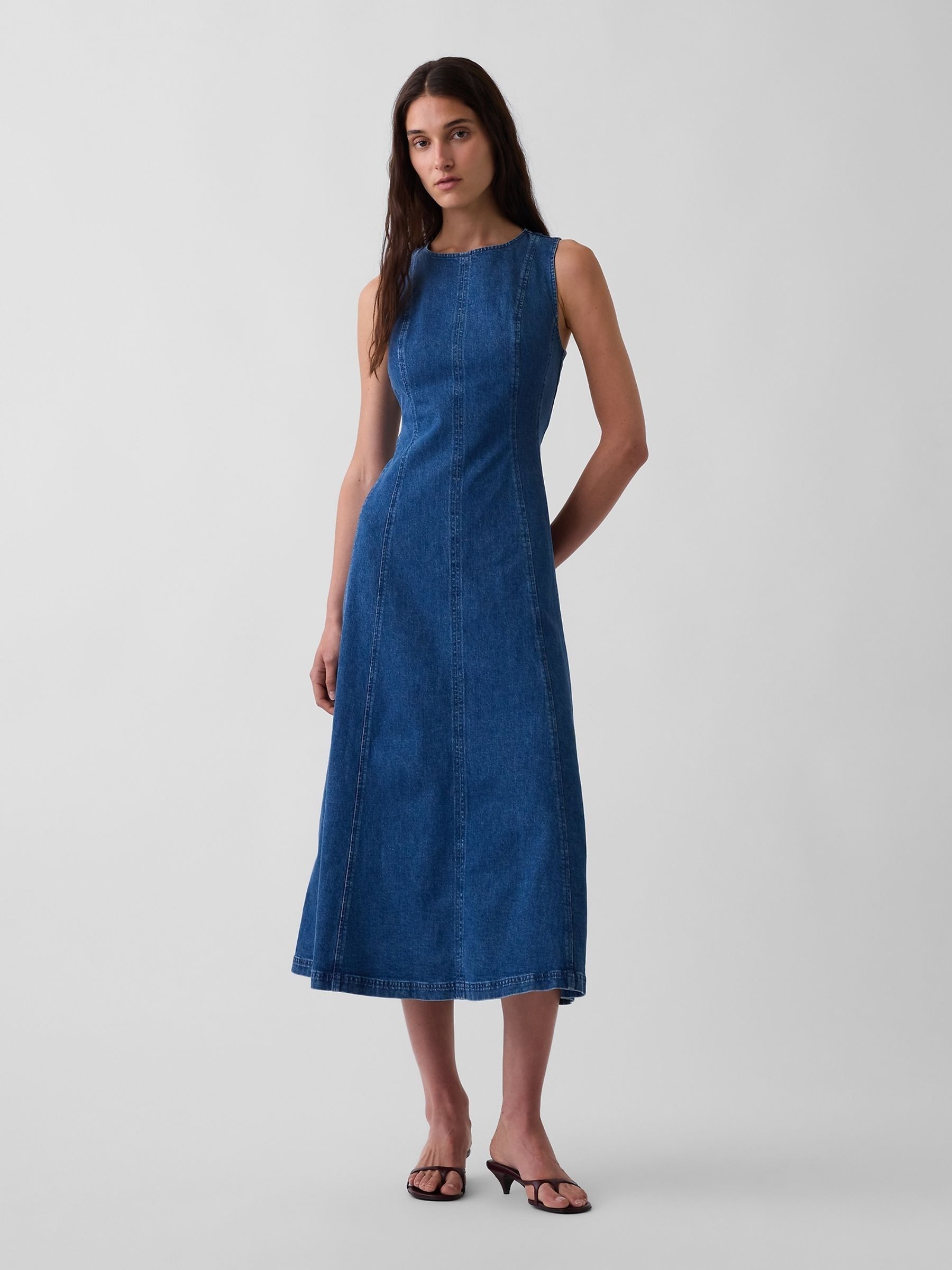 Medium Wash - Seamed Denim Maxi Dress