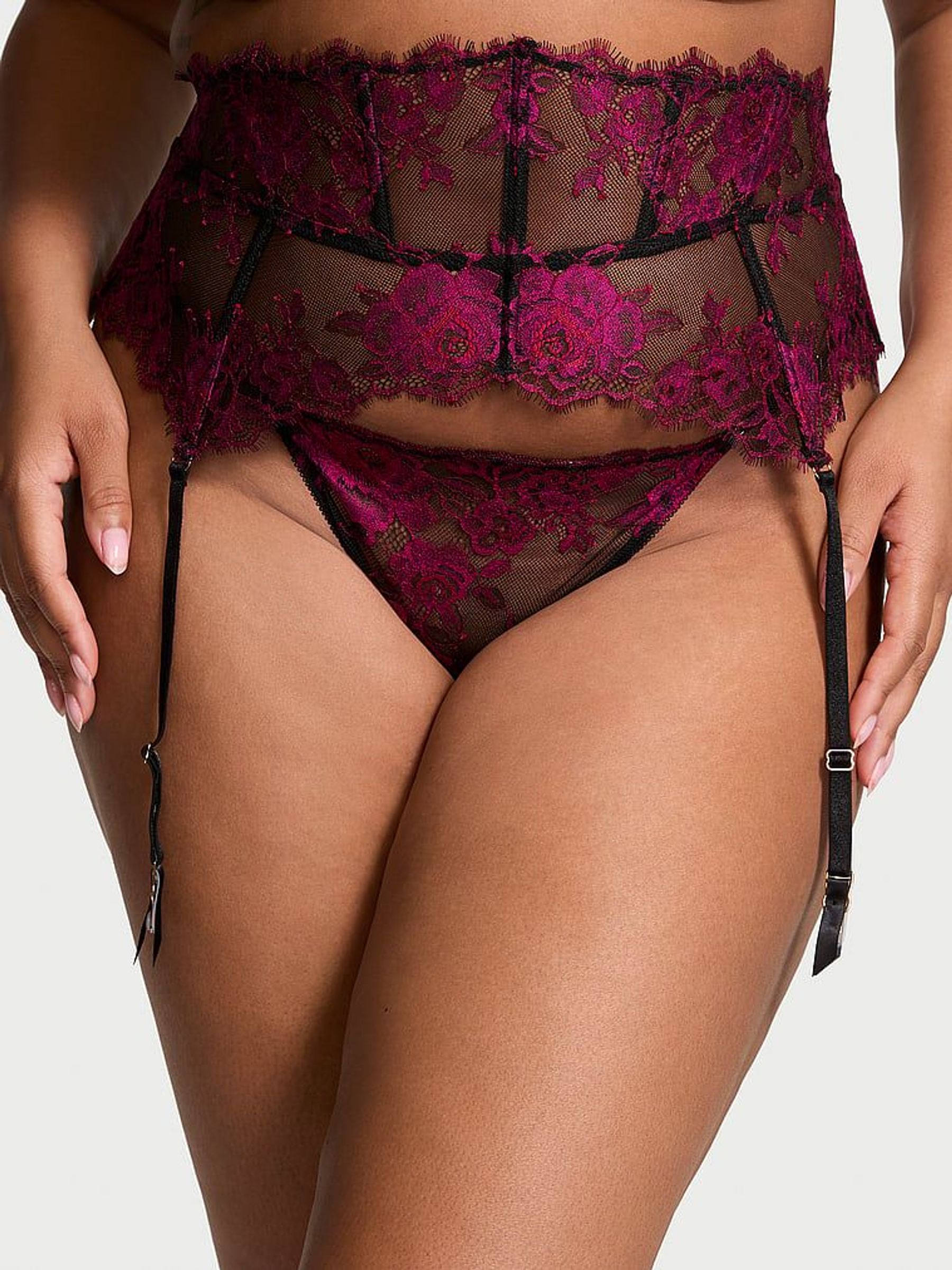 Black / Pink Rose Lace Garter Belt (AG5863) | £35