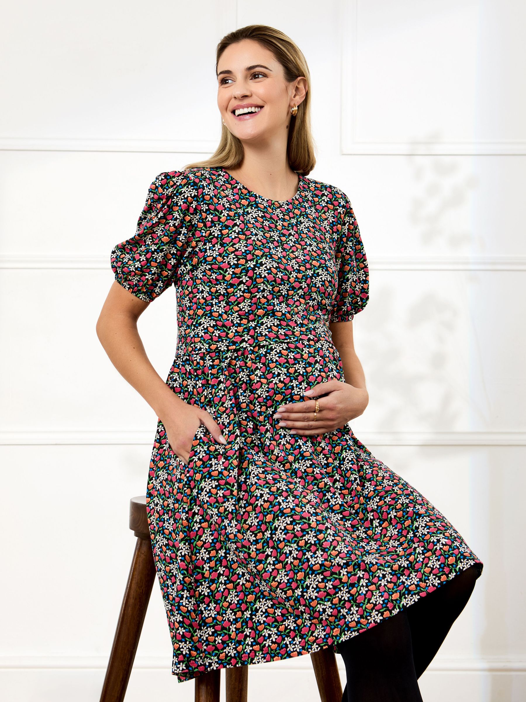 Black Double Layer Maternity & Nursing Jersey Dress (AG8189) | £42.50