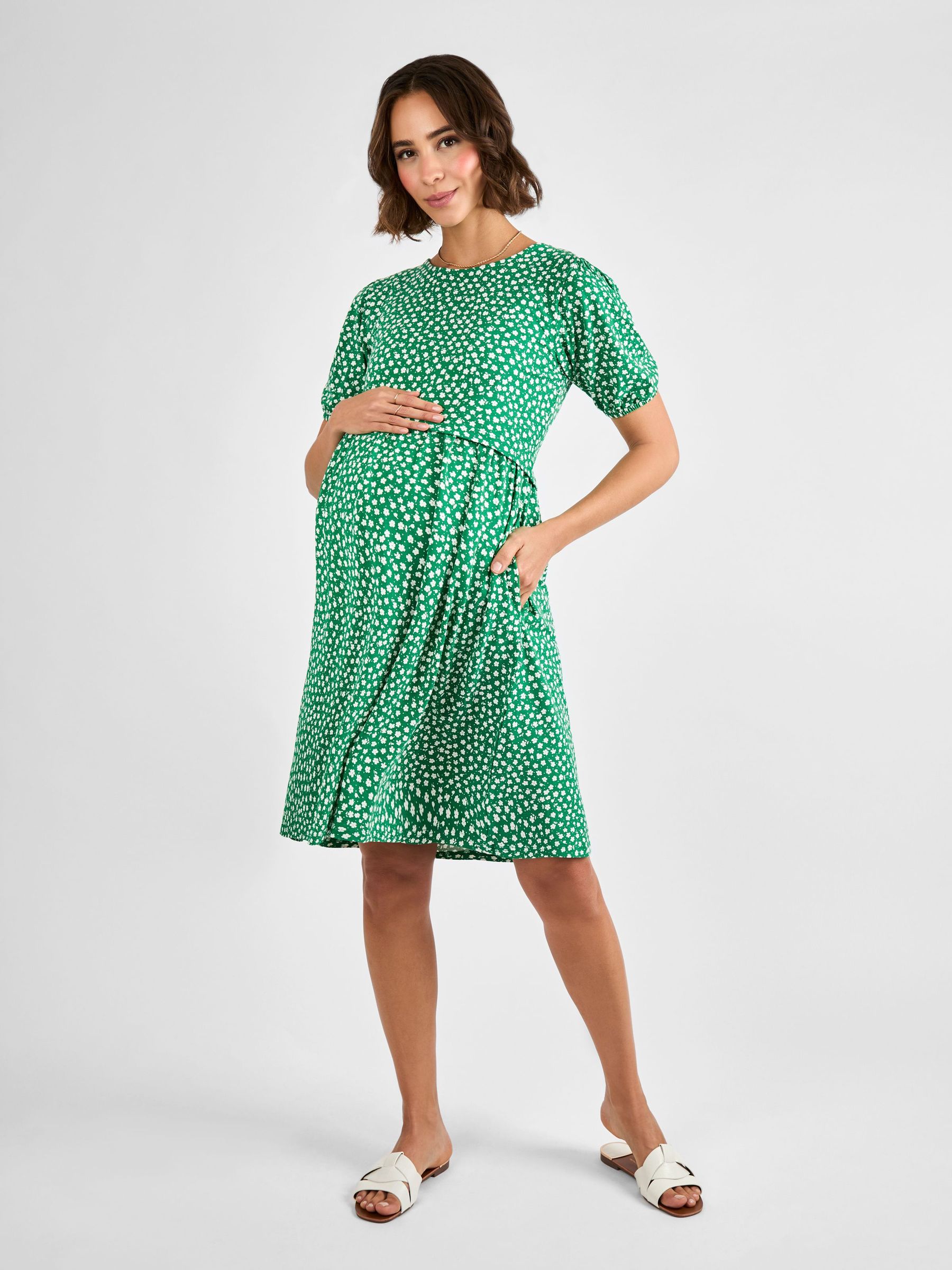 Green Double Layer Maternity & Nursing Jersey Dress (AG8195) | £42.50