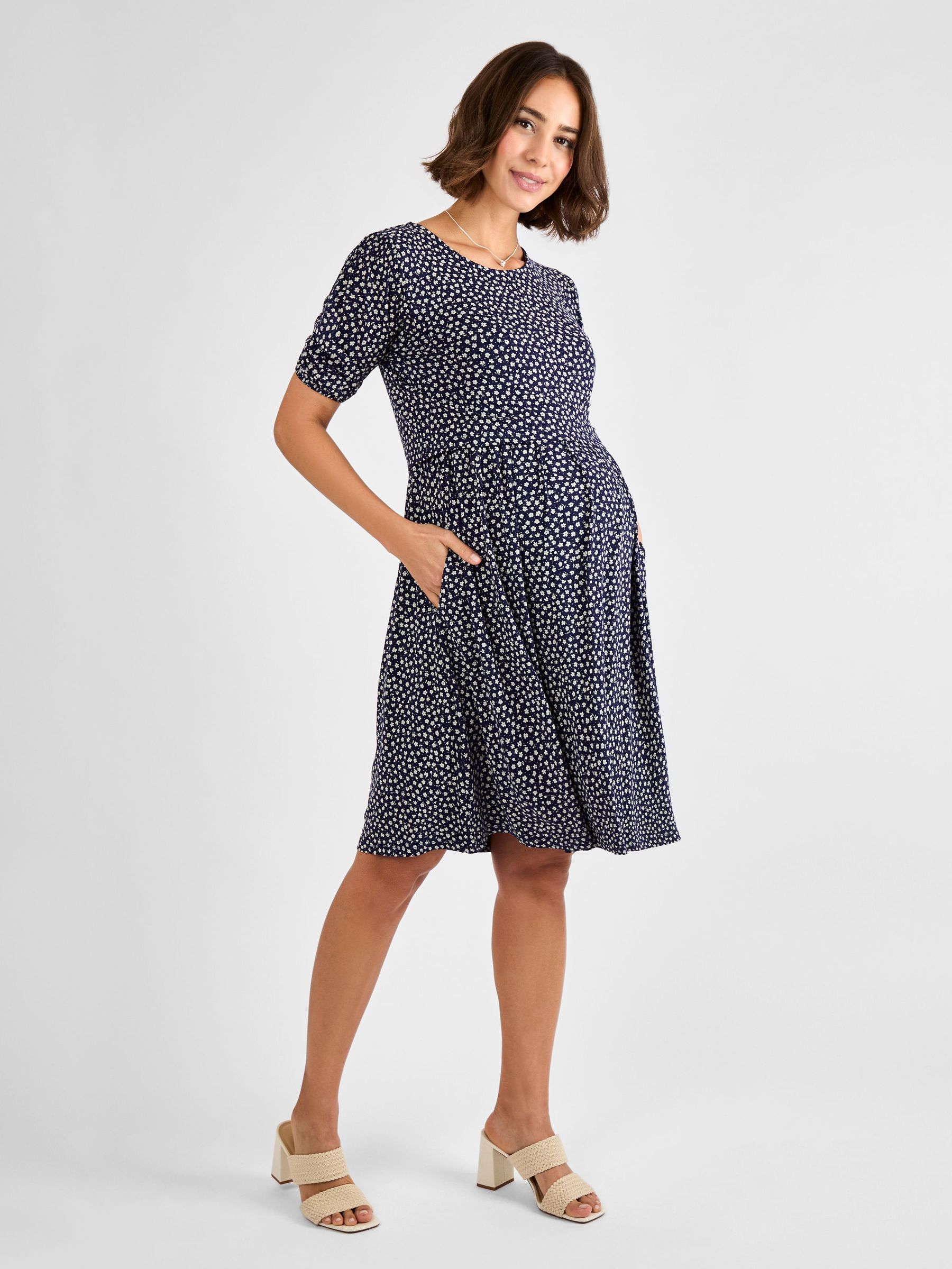 Blue Double Layer Maternity & Nursing Jersey Dress (AG8205) | £42.50