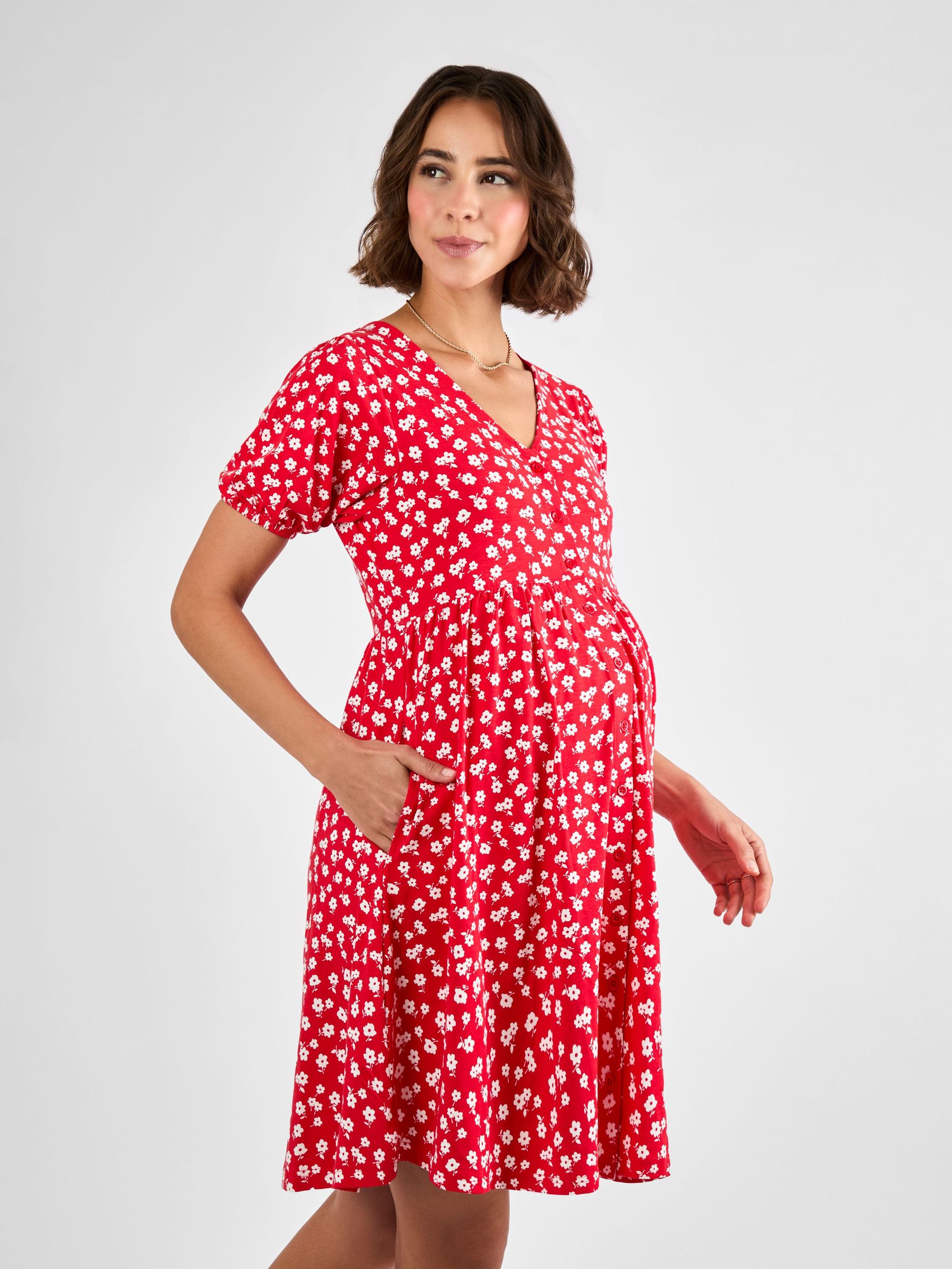 Red Ditsy Button Through Maternity Jersey Dress (AG8208) | £42.50