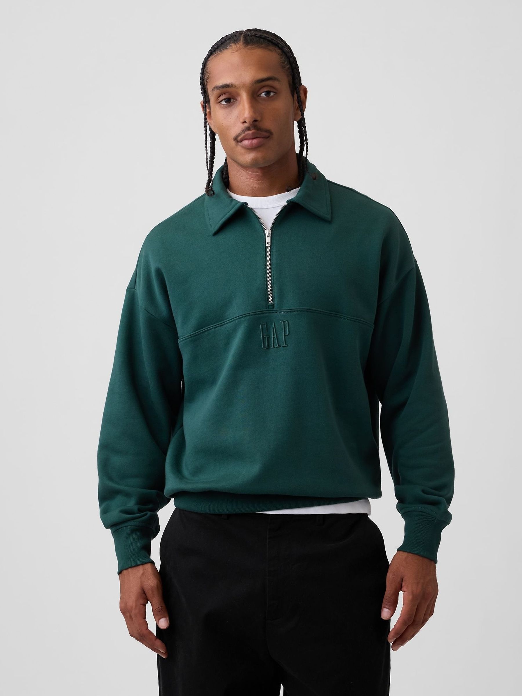 Green - Regular Heavyweight Oversized Logo Half-zip Pullover Sweatshirt