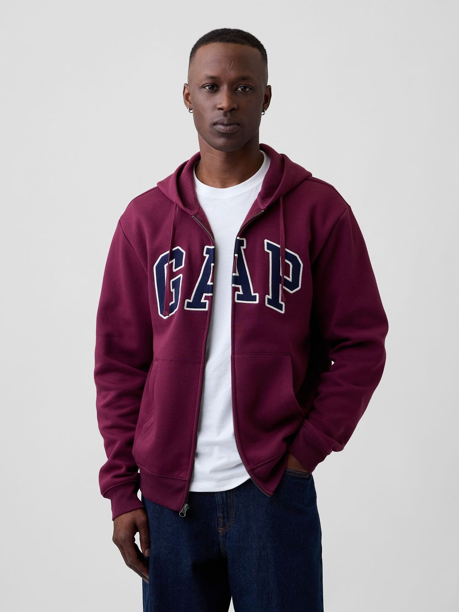 Burgundy - Regular Relaxed Logo Zip-up Hoodie