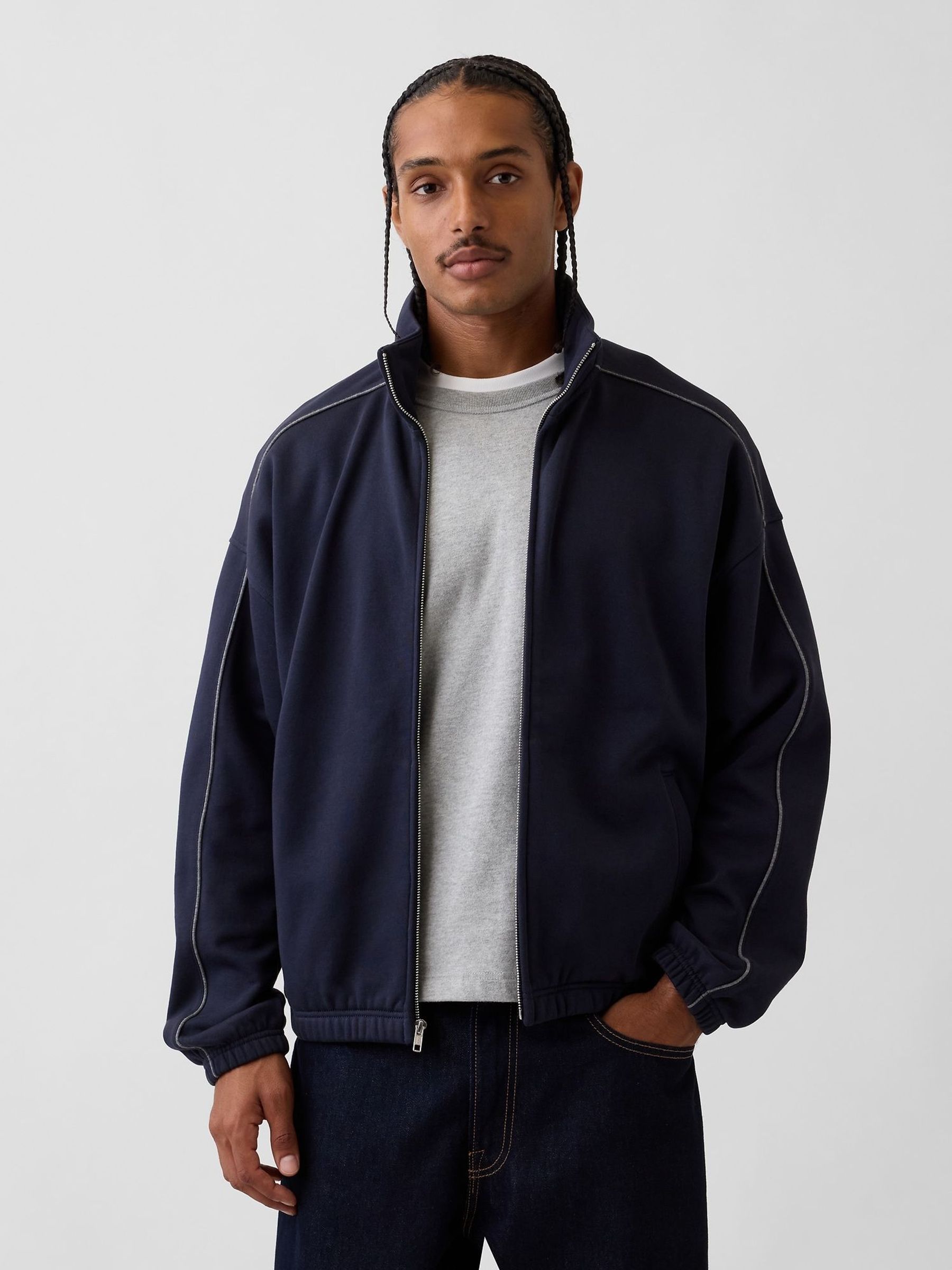 Navy - Regular Heavyweight Oversized Zip-up Jacket