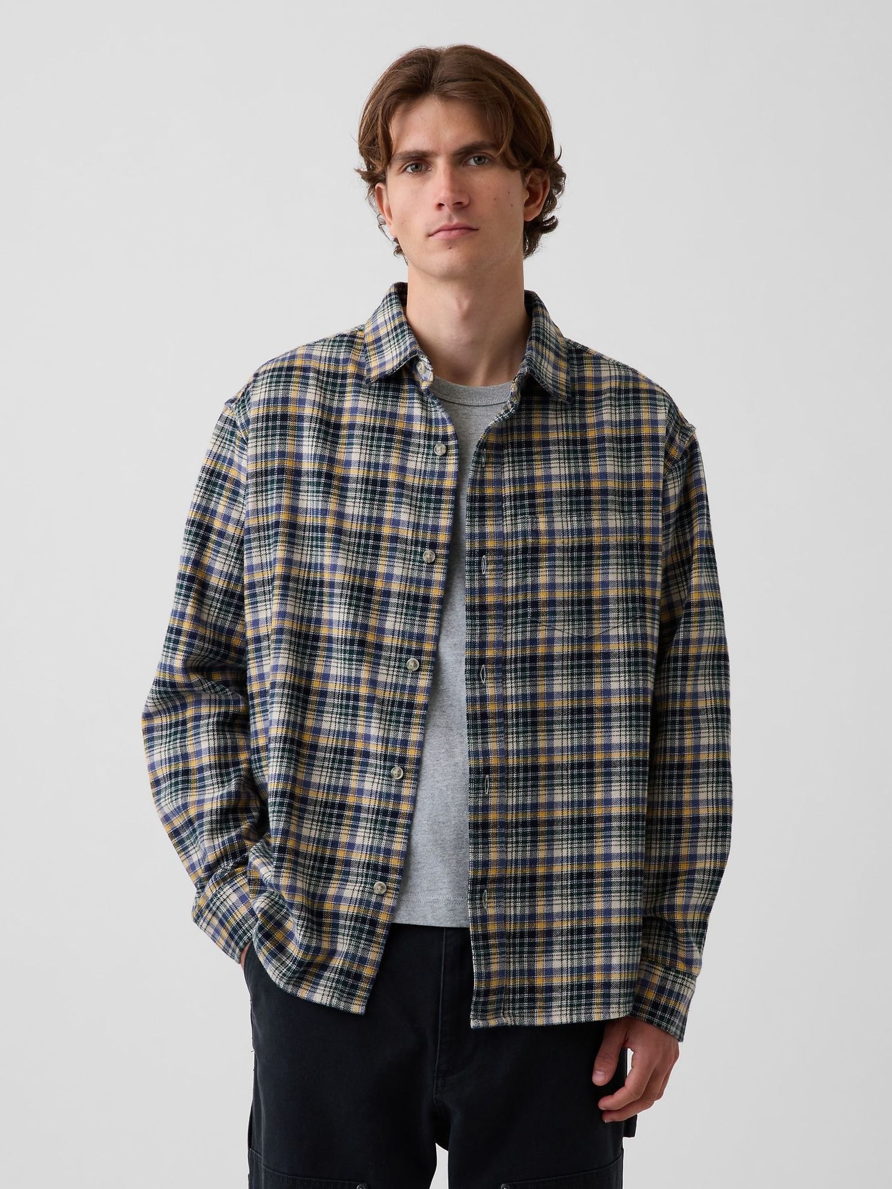Blue/Yellow Check - Regular Relaxed Flannel Shirt