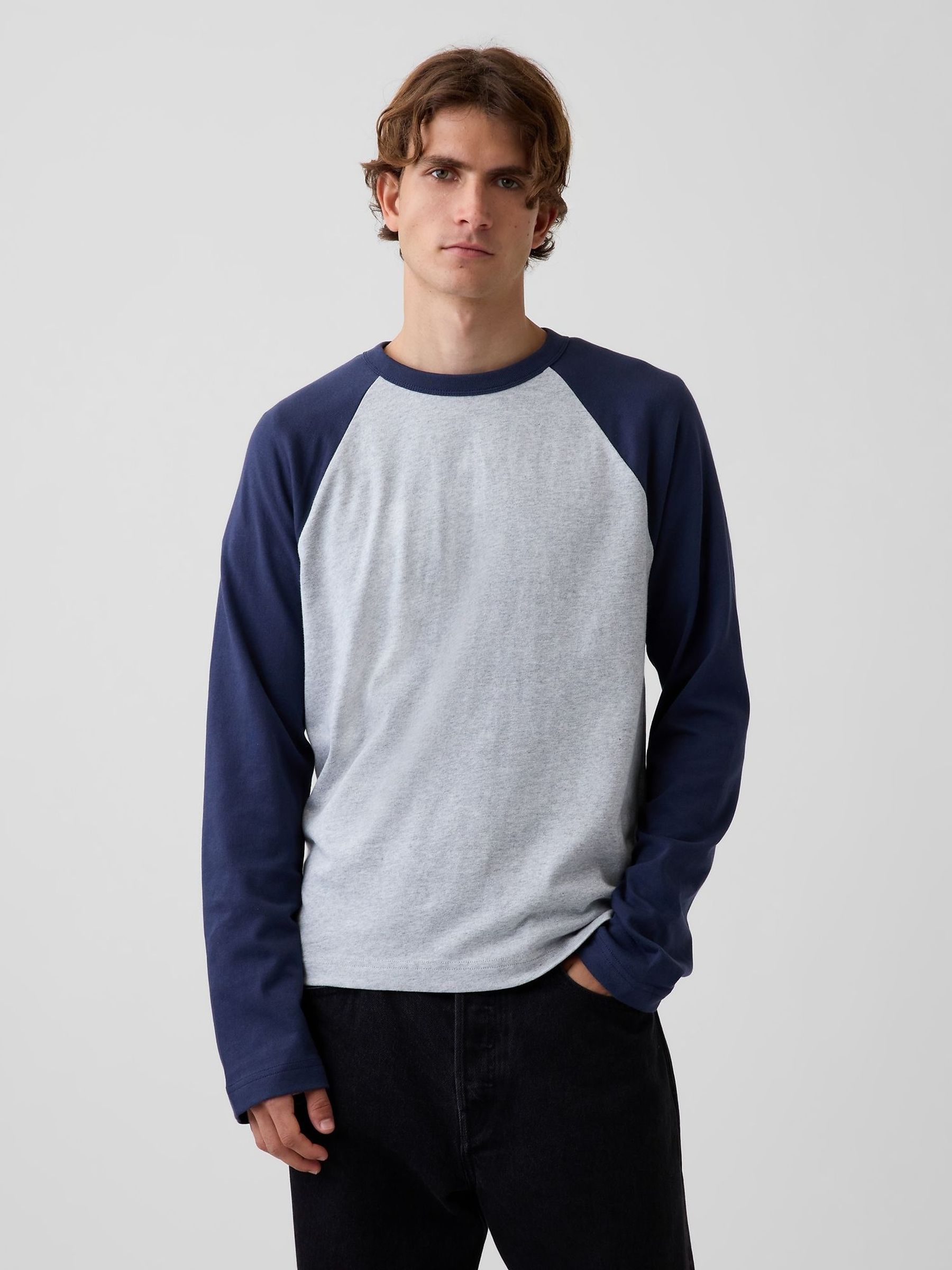 Grey/Blue - Regular Heavyweight Relaxed Long Sleeve T-shirt