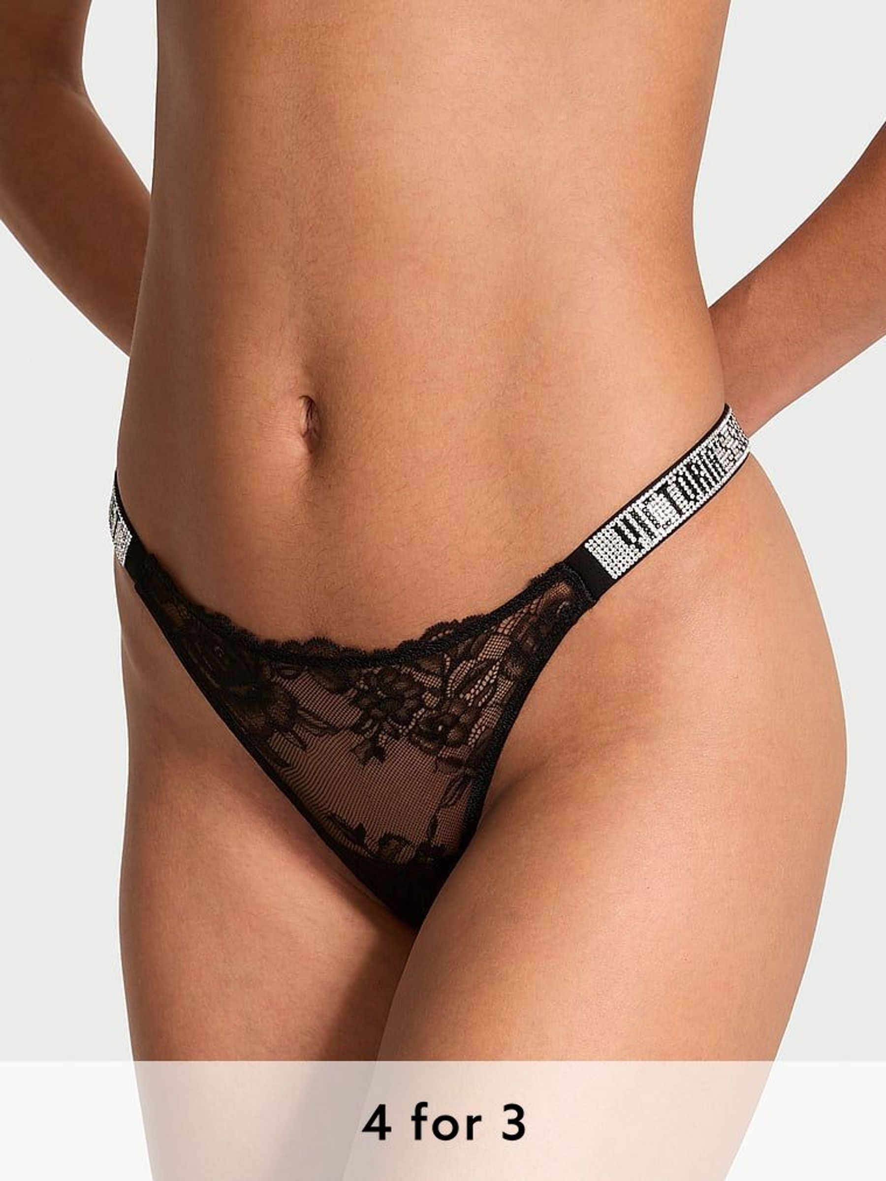 Black Lace Thong Shine Strap Knickers (AG8760) | £20