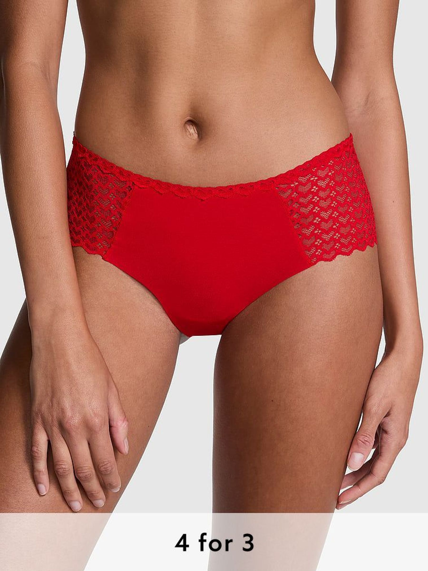 Bright Vermillion Red Cheeky No Show Heart Lace Knickers (AG8770) | £9