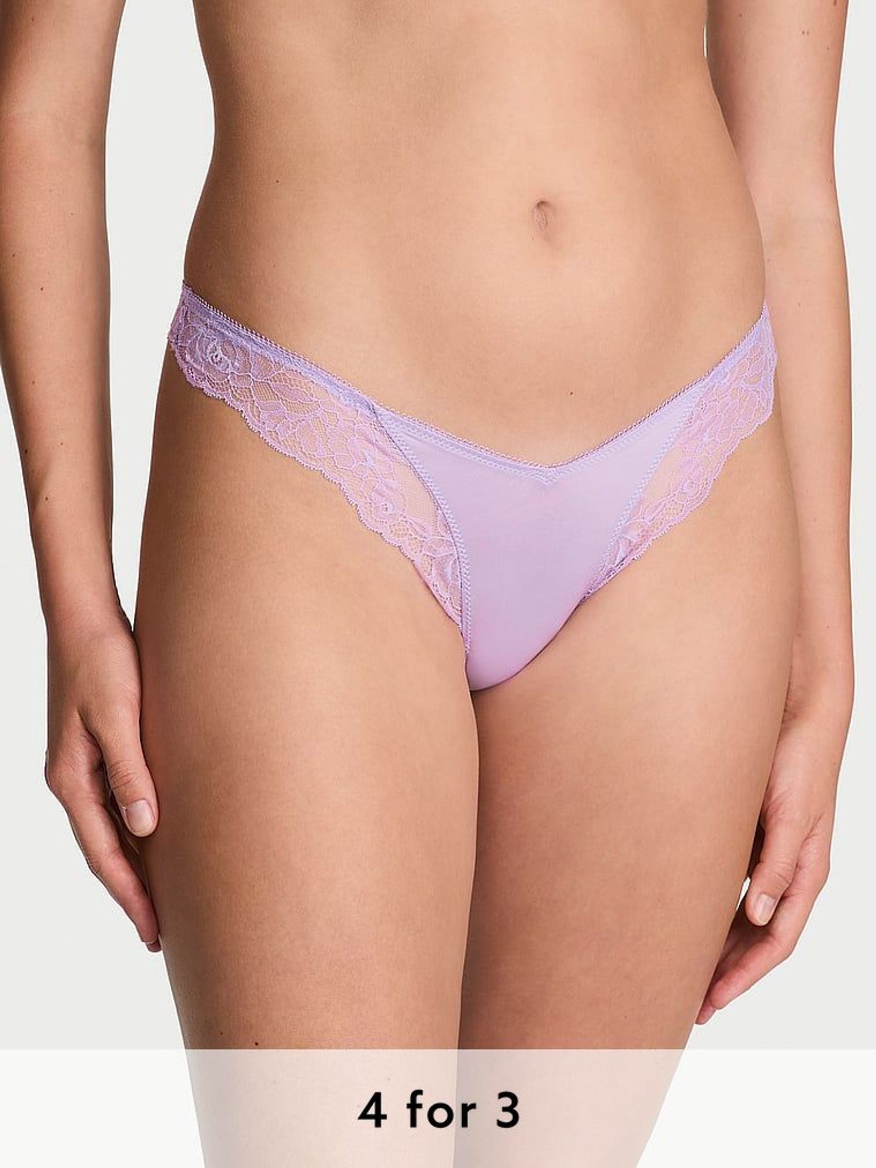 Charmed Violet Purple Thong Rose Lace Trim Knickers (AG8785) | £14