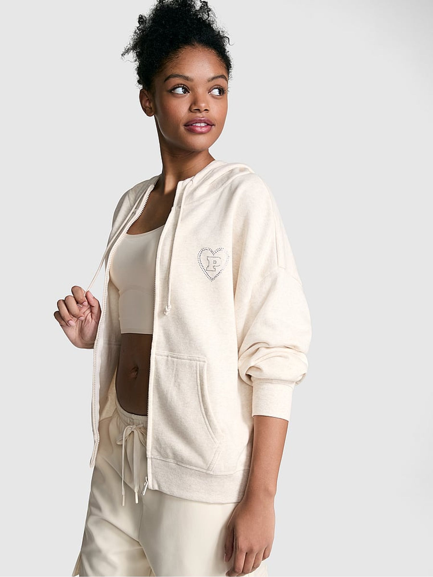 Natural Heather White Zip Up Hoodie (AG8790) | £45