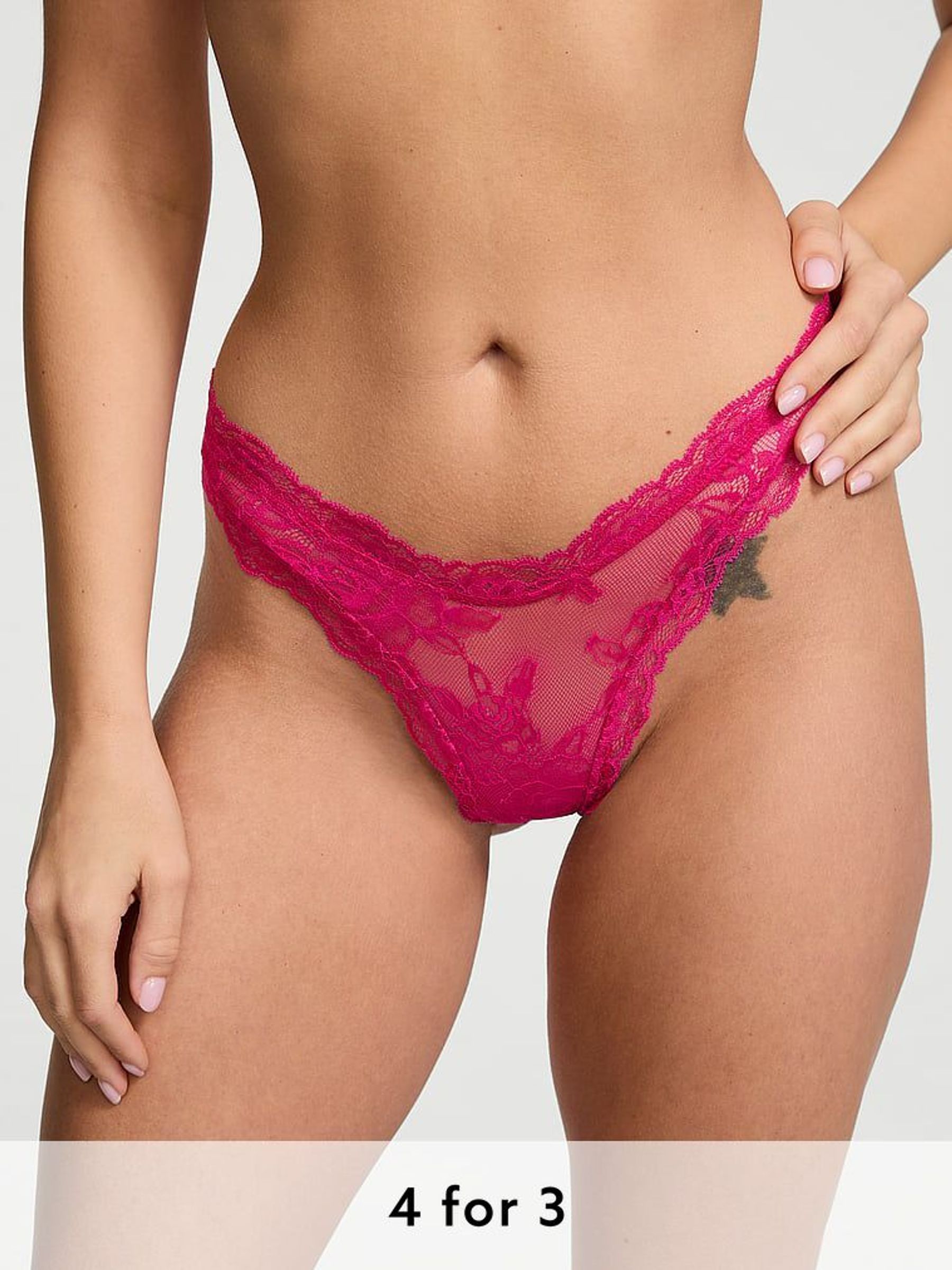 Cherry Blossom Pink Thong Rose Lace Knickers (AG8820) | £18