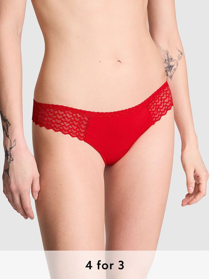 Vermillion Red Thong No Show Heart Lace Knickers (AG8823) | £9