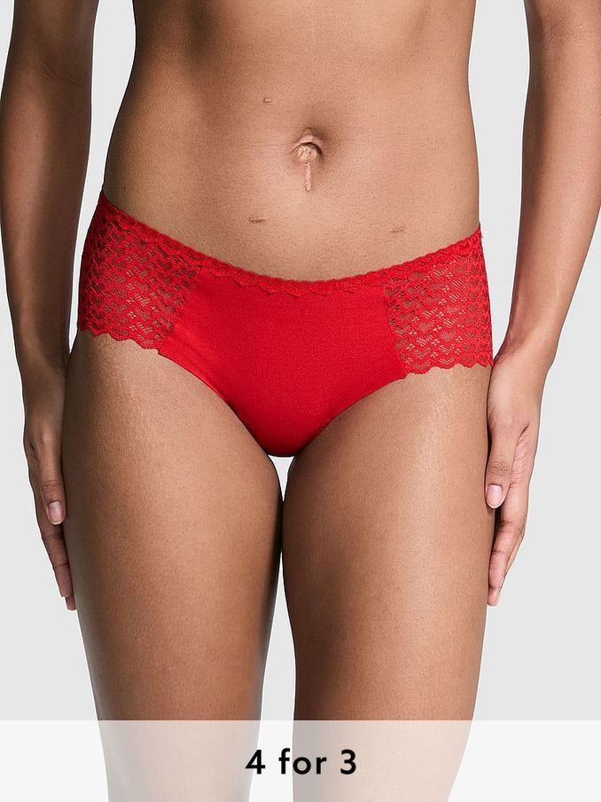 Bright Vermillion Red Hipster No Show Heart Lace Knickers (AG8887) | £9