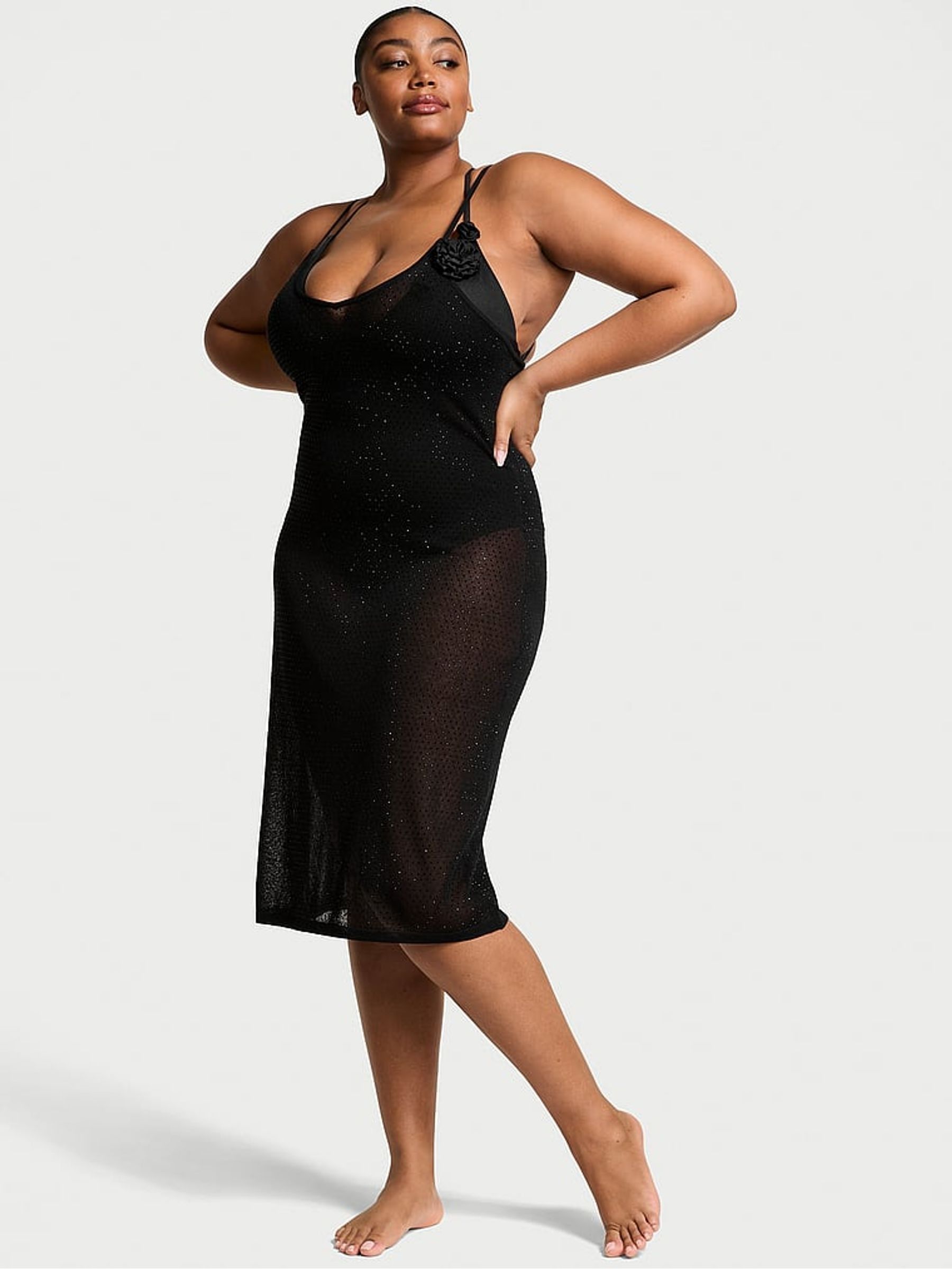 Black Diamante Knit Cover Up Midi Dress (AG8888) | £145