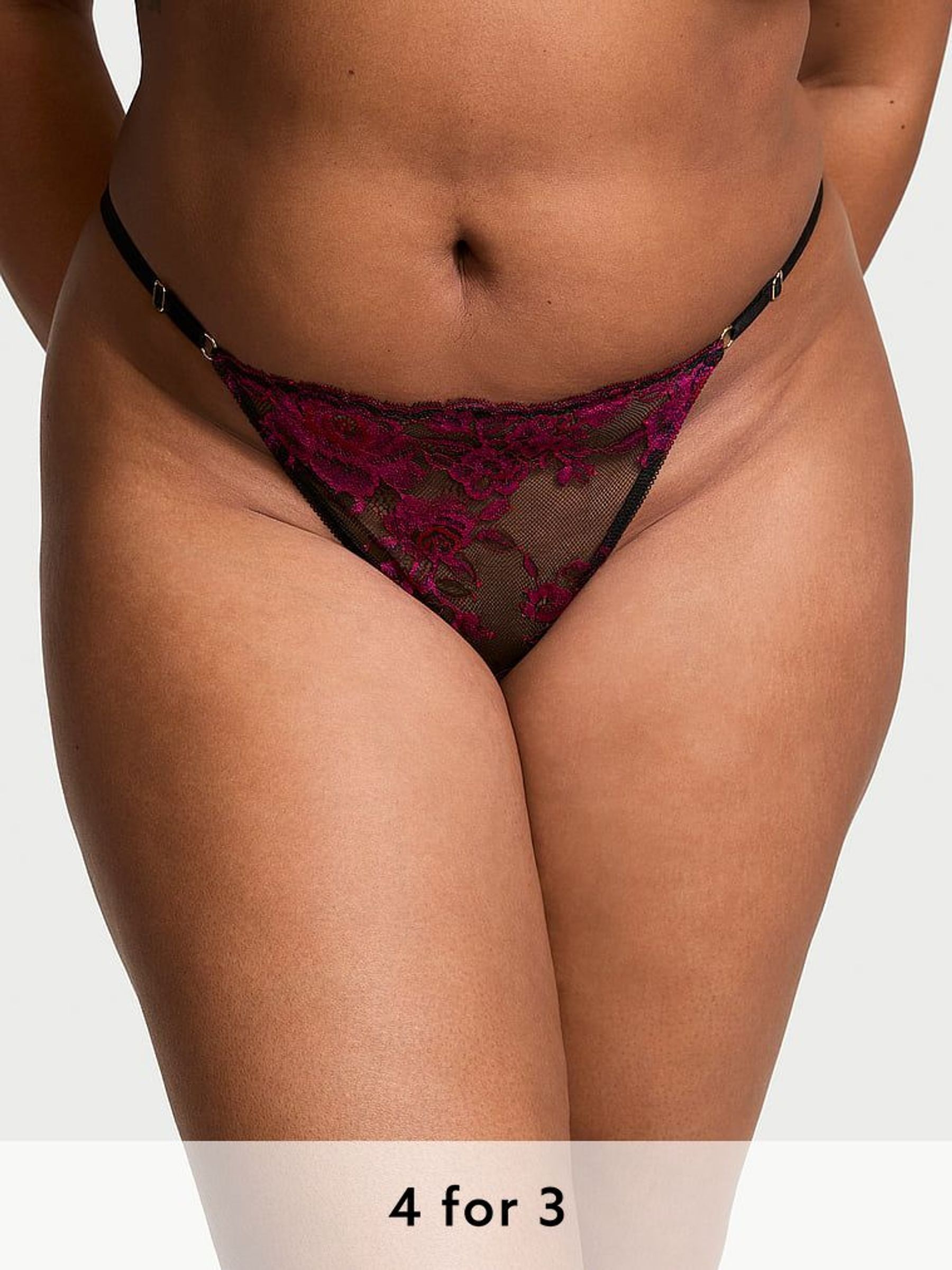 Black & Pink G String Rose Lace Knickers (AG8892) | £18