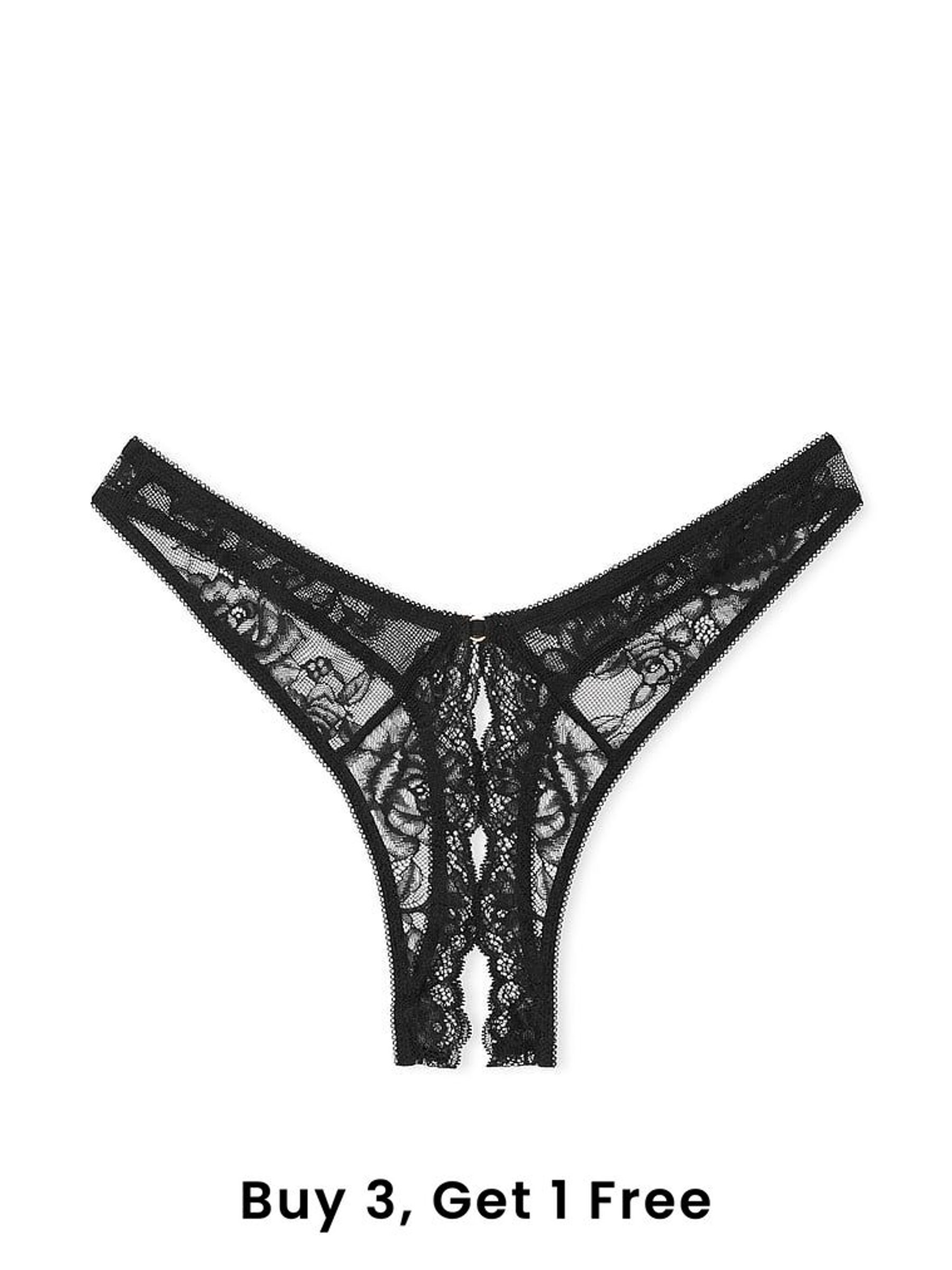 Black Thong Rose Lace Crotchless Knickers (AG8902) | £18
