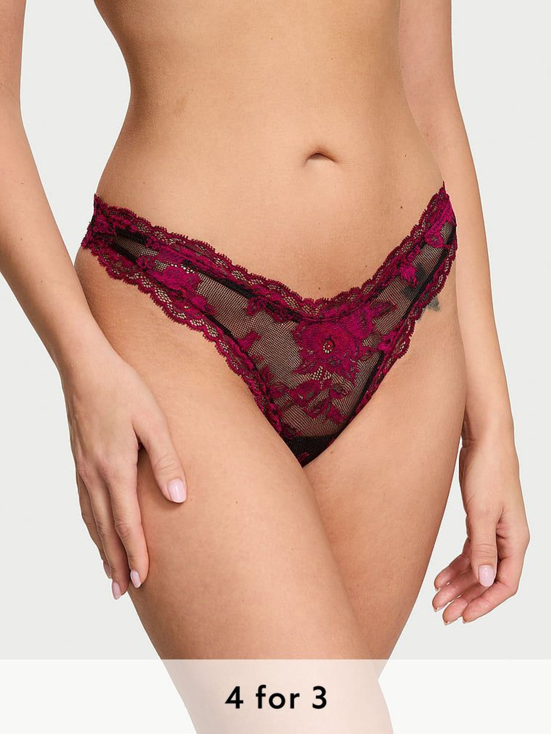 Black & Pink Thong Rose Lace Knickers (AG8910) | £18