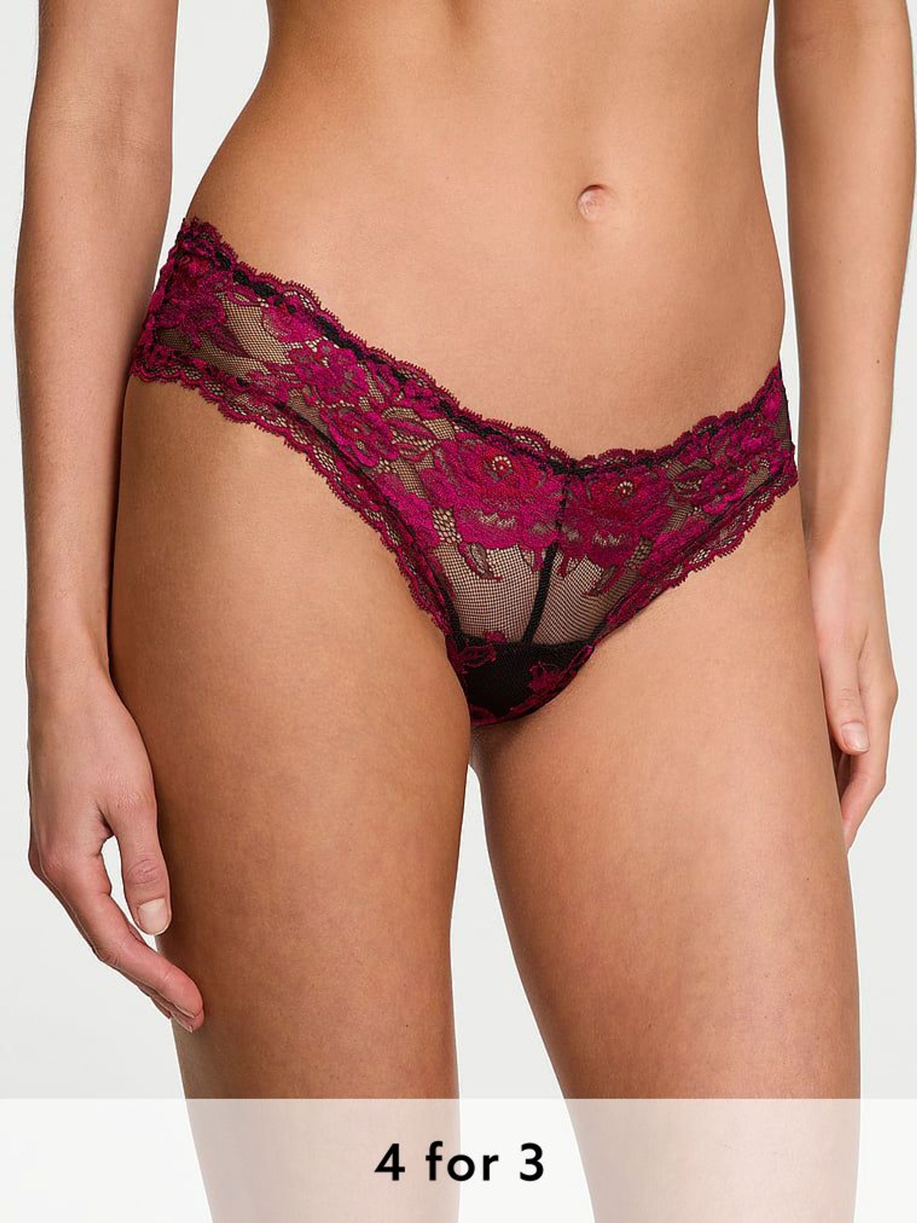 Black & Pink Cheeky Rose Lace Knickers (AG8912) | £18