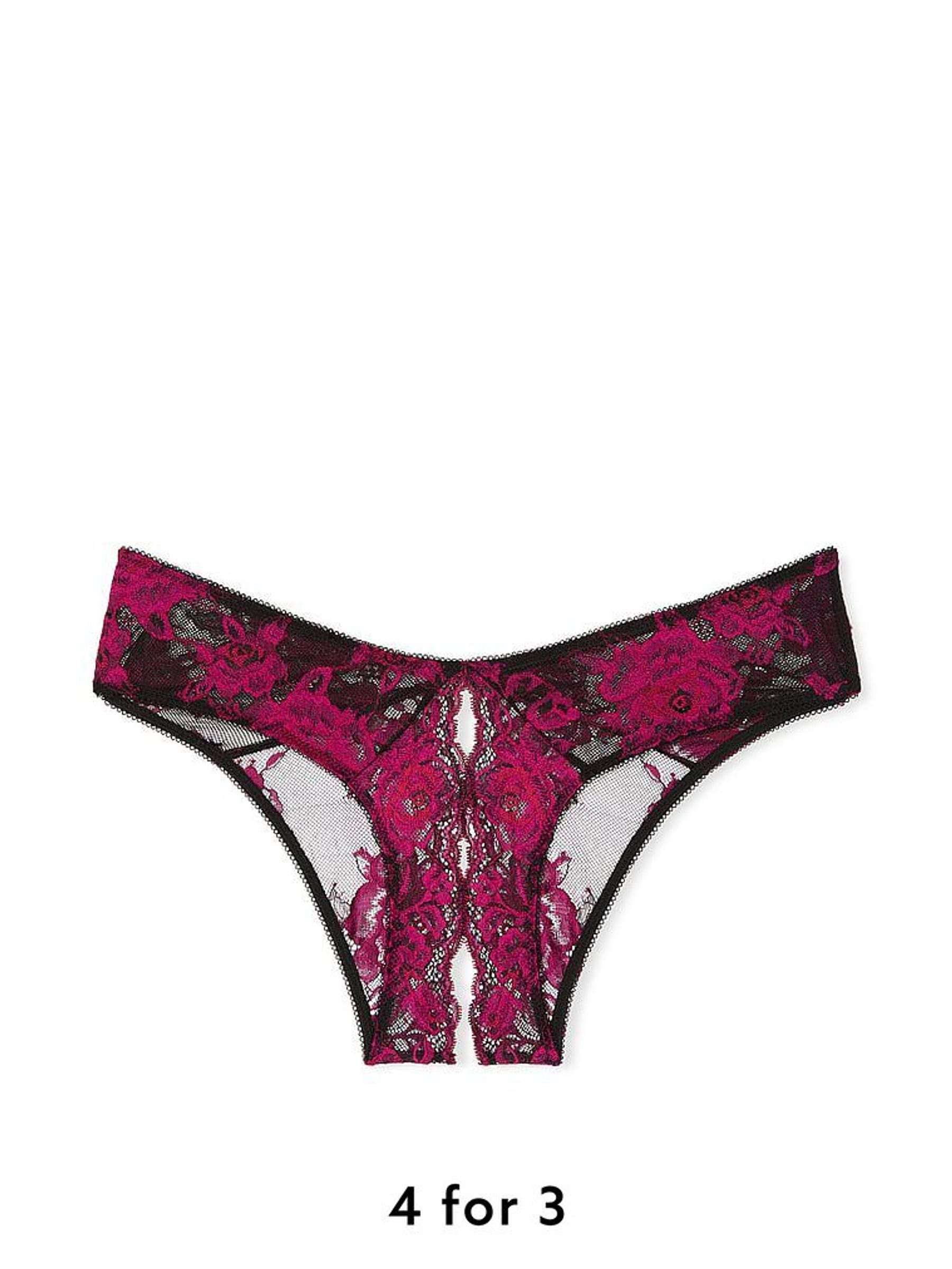 Black  Pink Cheeky Rose Lace Crotchless Knickers (AG8917) | £18