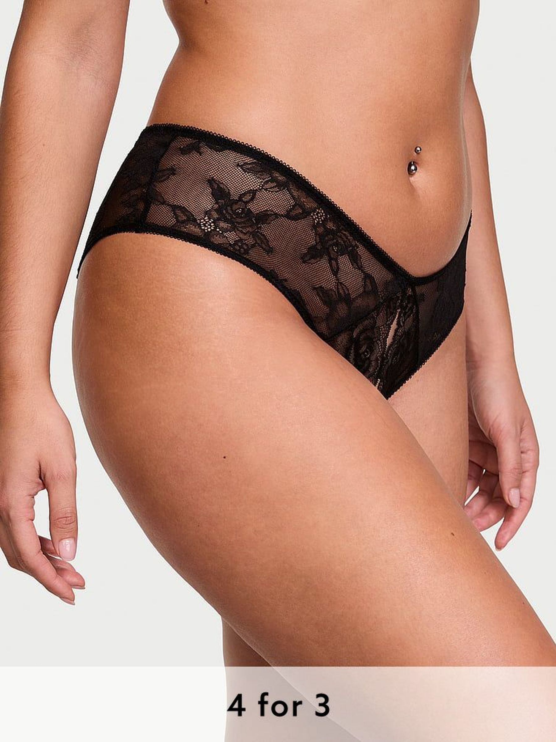 Black Cheeky Rose Lace Crotchless Knickers (AG8919) | £18