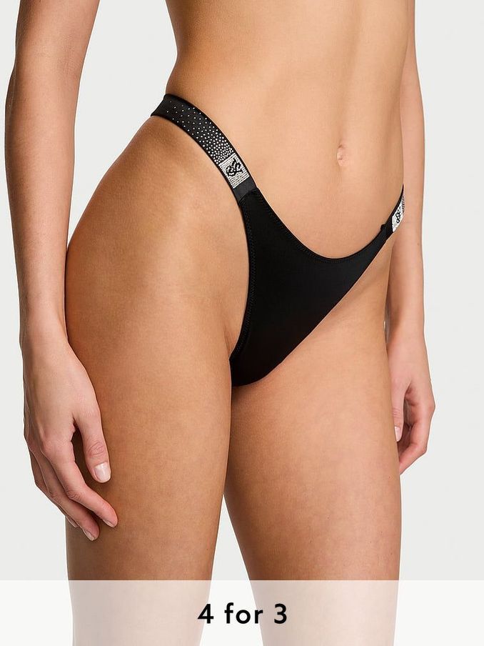 Black Thong Scattered Shine Strap Knickers (AG8922) | £20