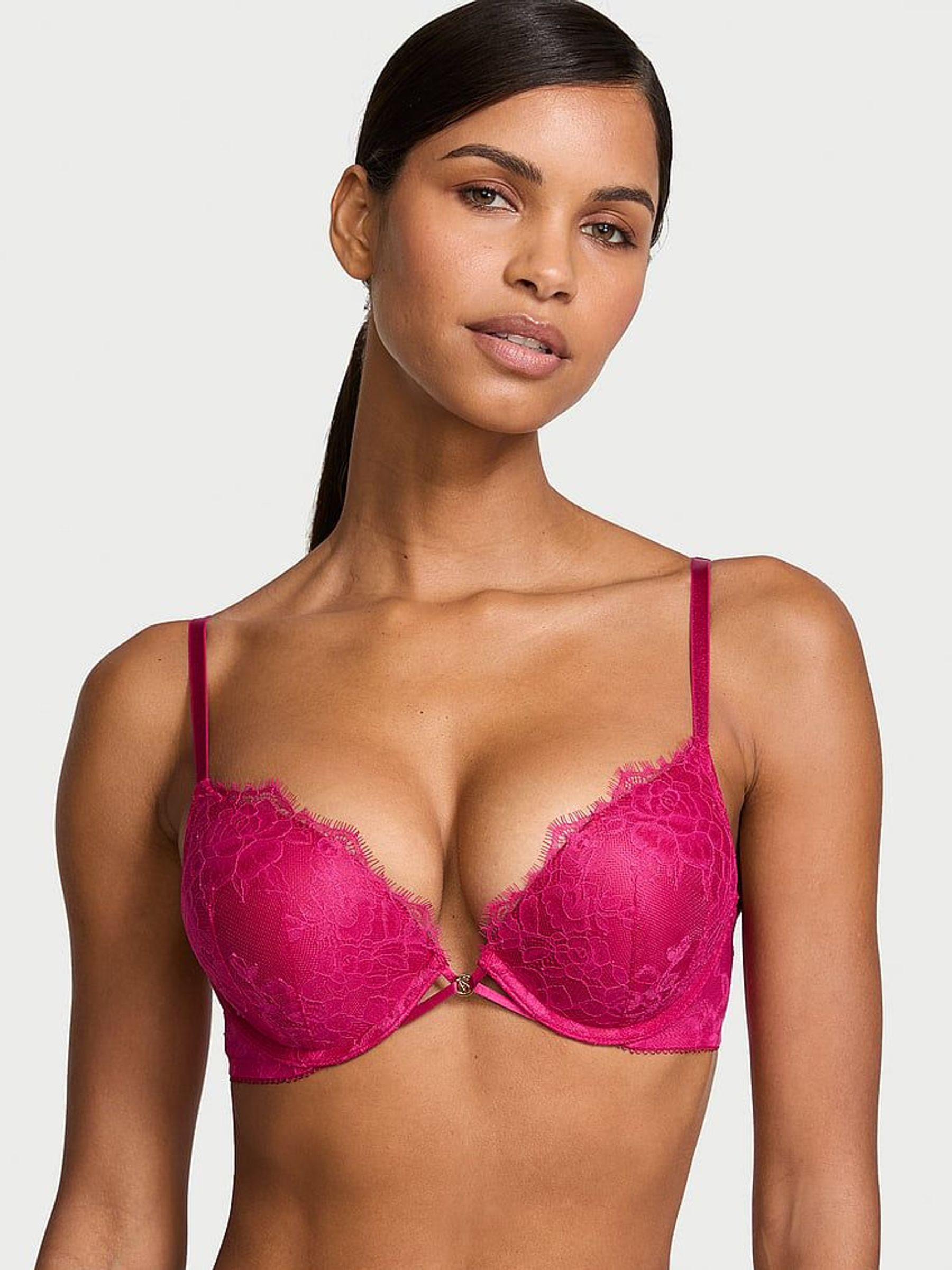 Cherry Blossom Pink Add 2 Cups Push Up Bombshell Rose Lace Bra (AG8923) | £49