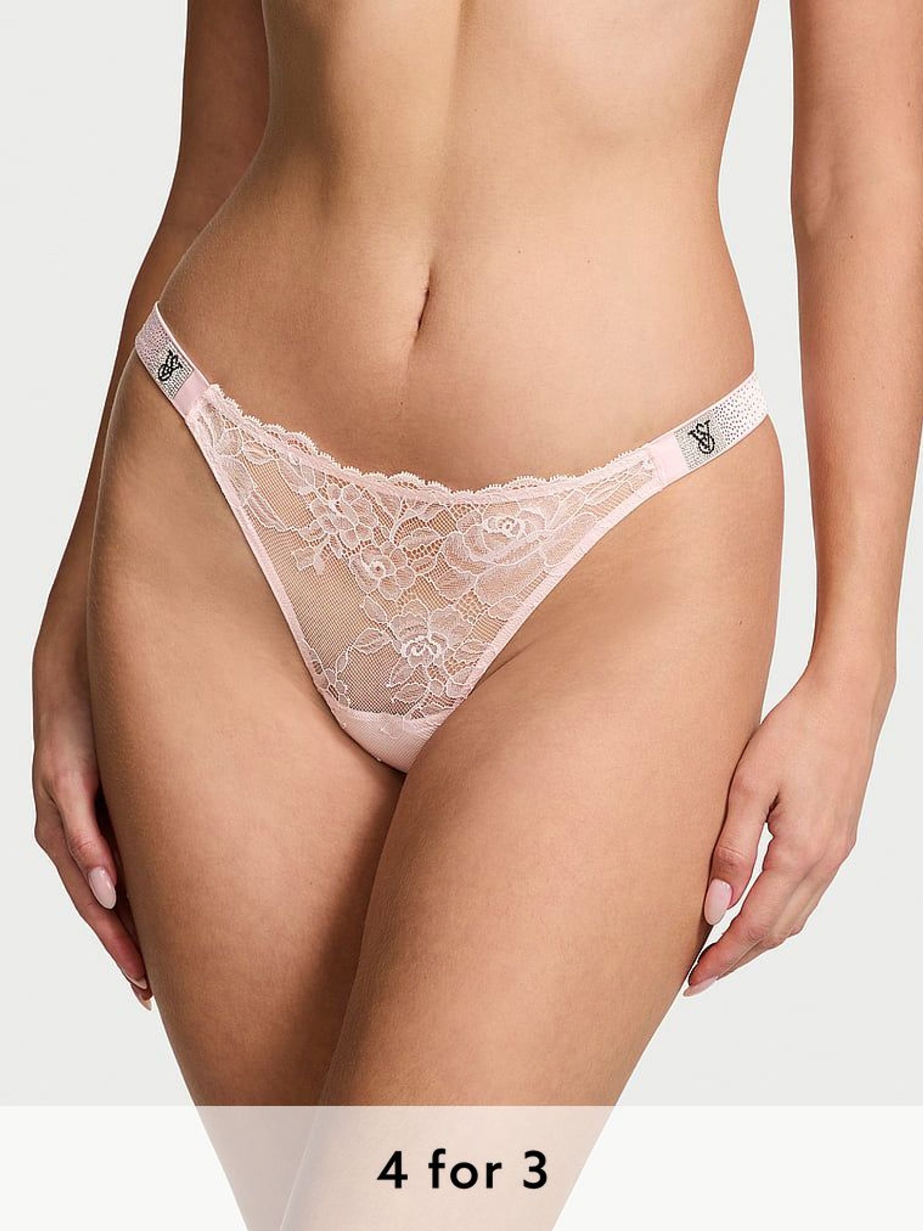 Angel Pink Thong Scattered Shine Strap Lace Knickers (AG8931) | £20