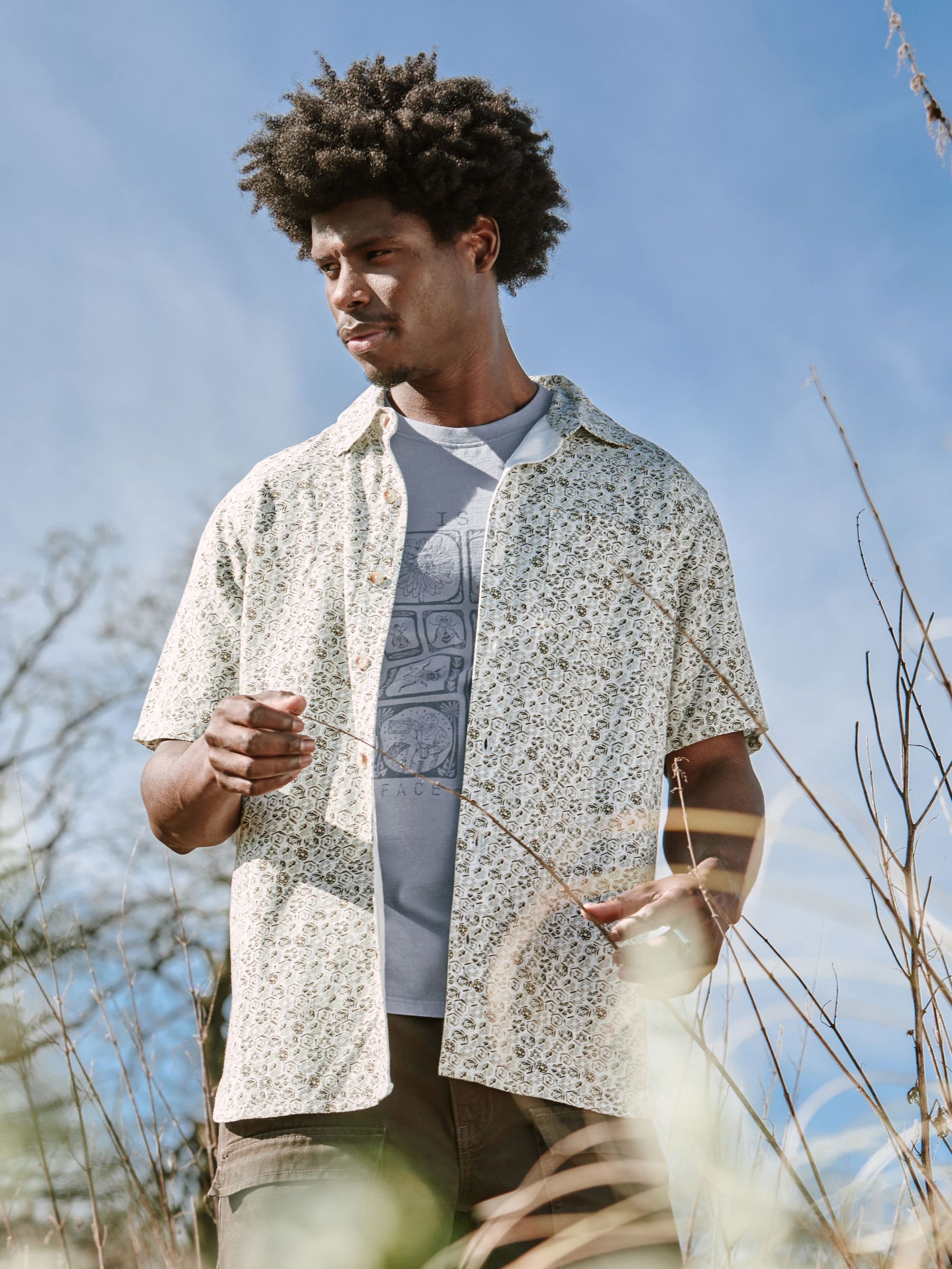 Grey Short Sleeve Beeble Geo Print Shirt (AG8956) | £44