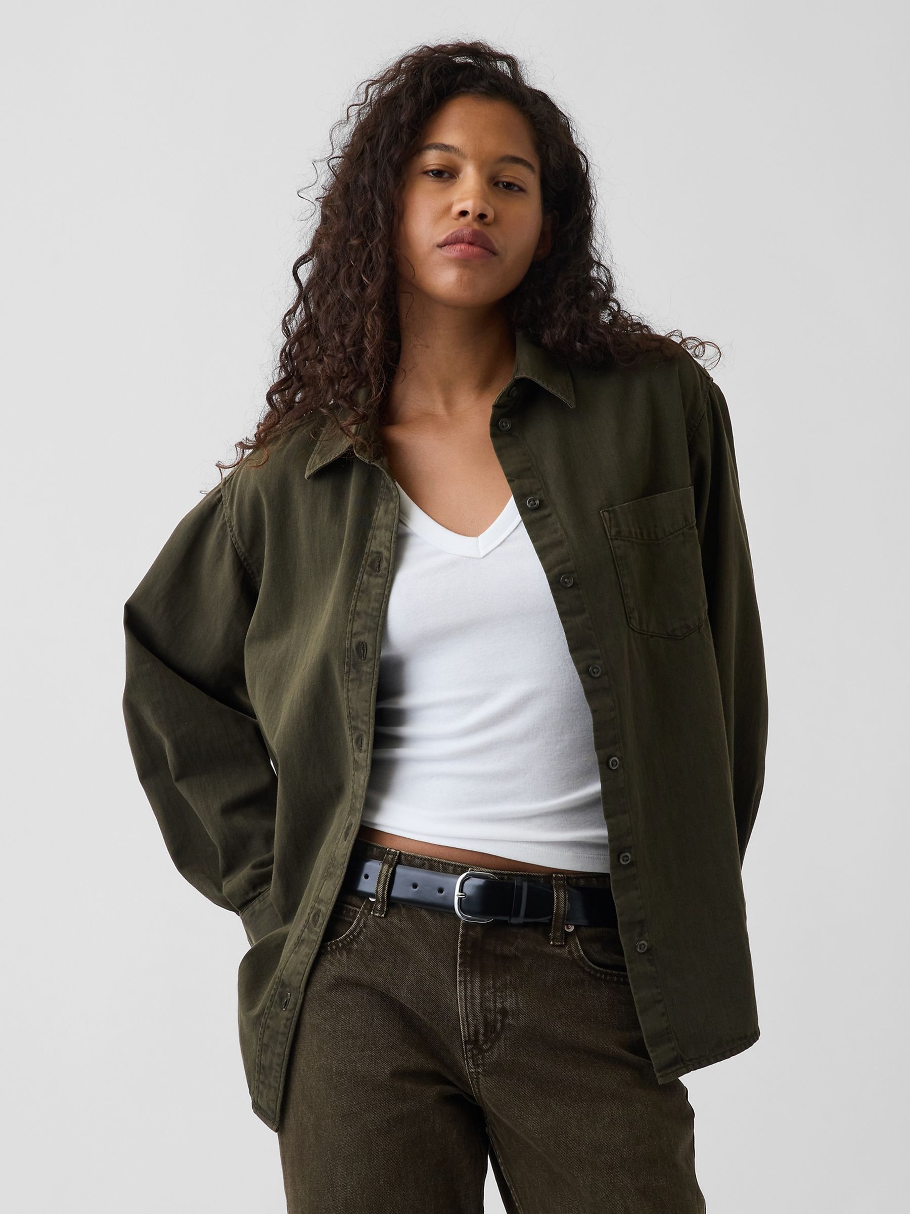 Olive Green - Denim Big Shirt