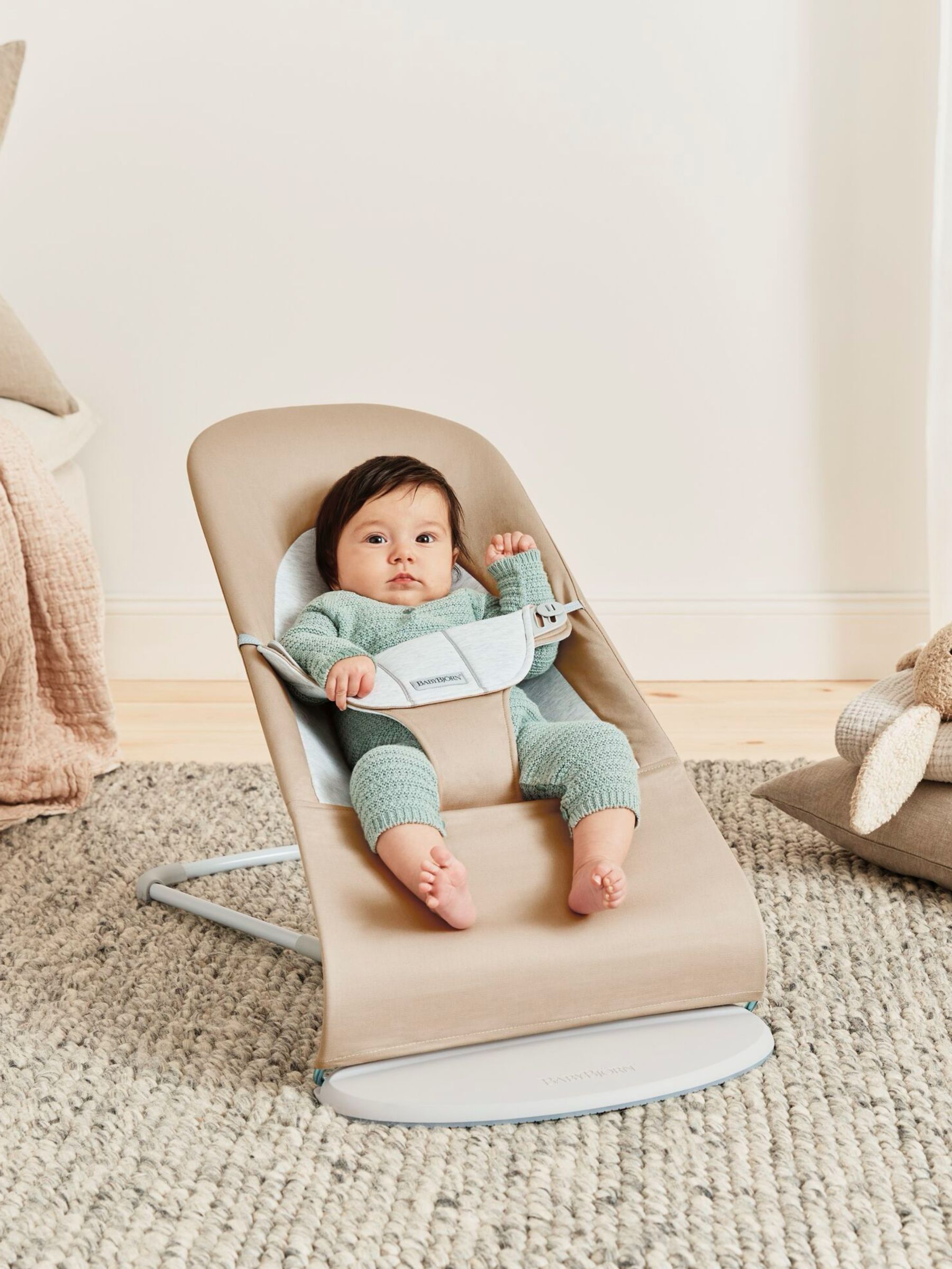BabyBjörn Beige Grey Baby Bouncer Balance Soft Woven/Jersey (AH3062) | £185