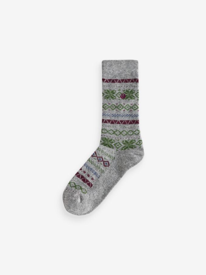 Grey Cashmere Blend Fairisle Socks (AH3425) | £9