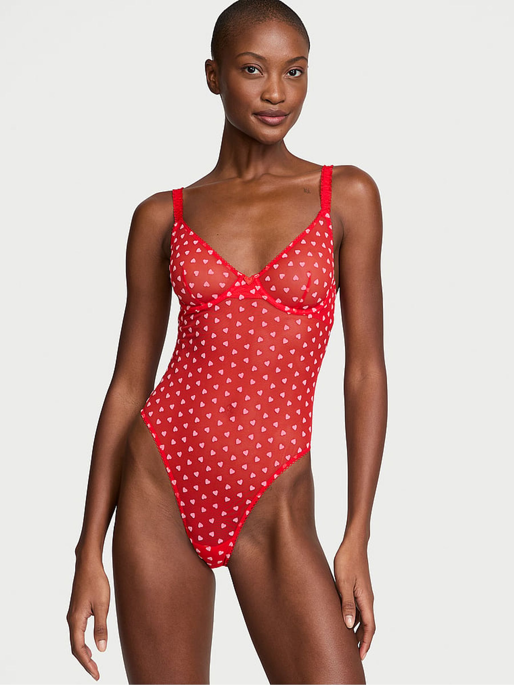 Vermillion Red Hearts Tease Flocked Bodysuit (AH5203) | £45