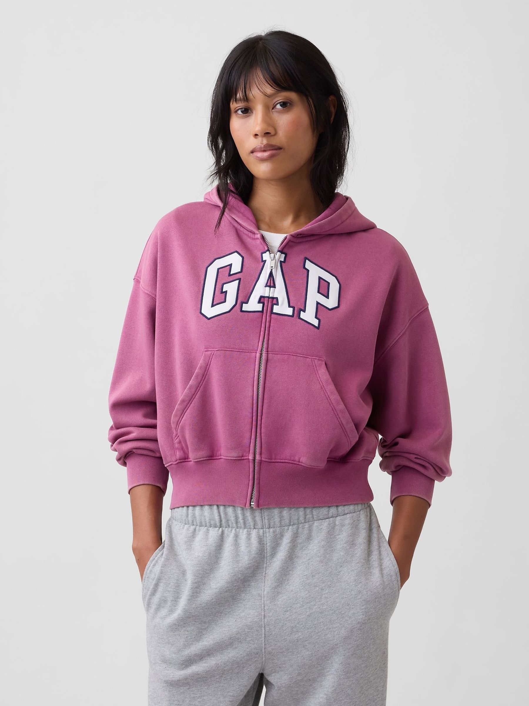 Mauve Pink - Vintage Soft Oversized Logo Zip-up Hoodie