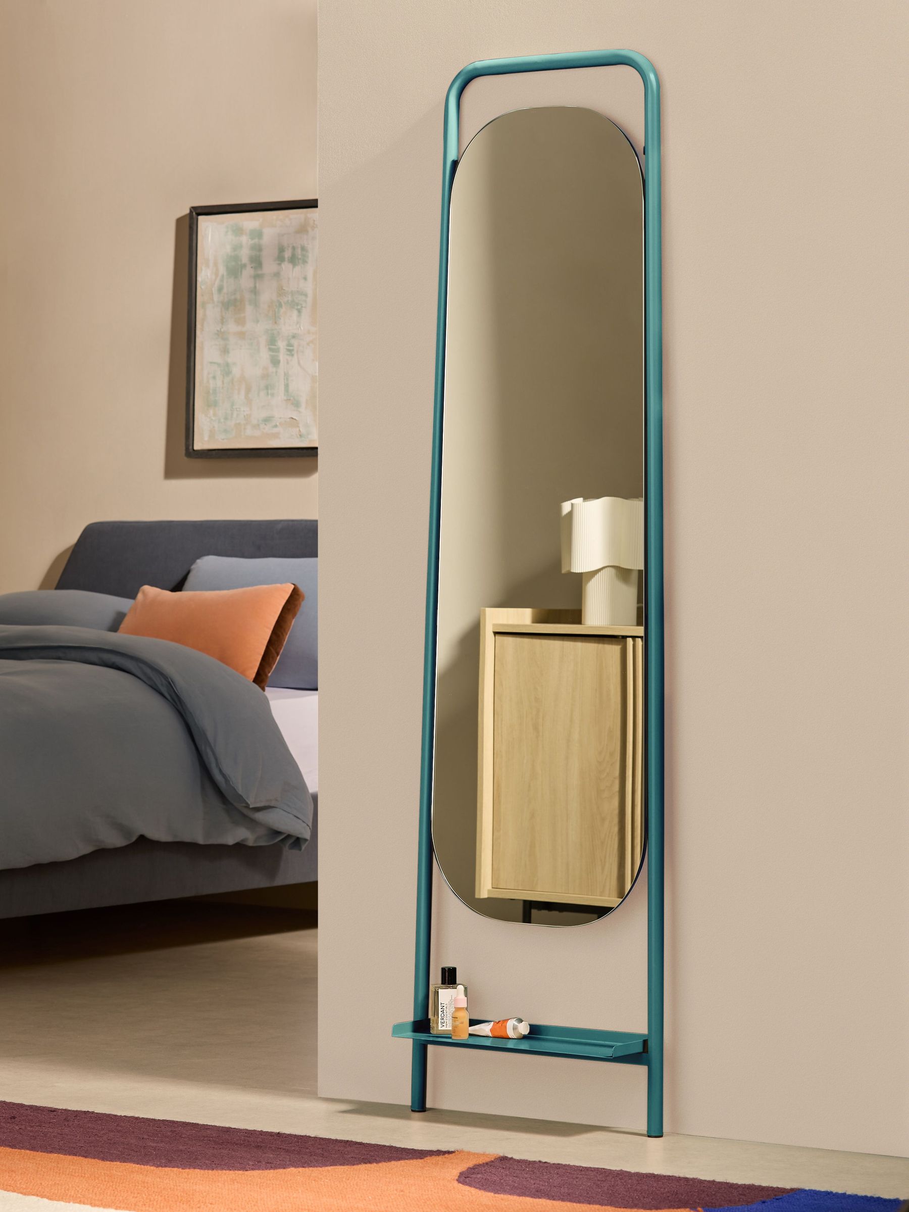 Sylas Full Length Leaner Mirror with Shelf in Teal (AH6892) | £155