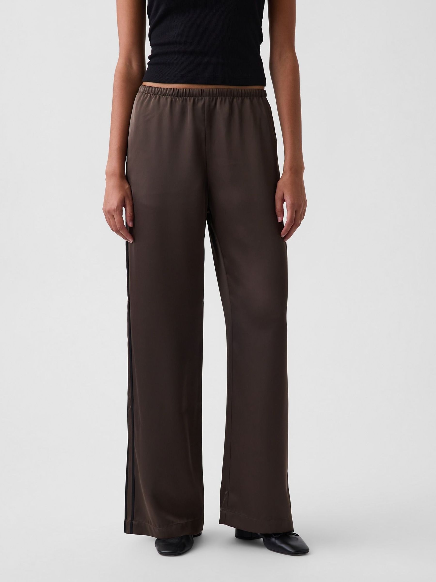 Brown - Satin Easy Wide-leg Trousers