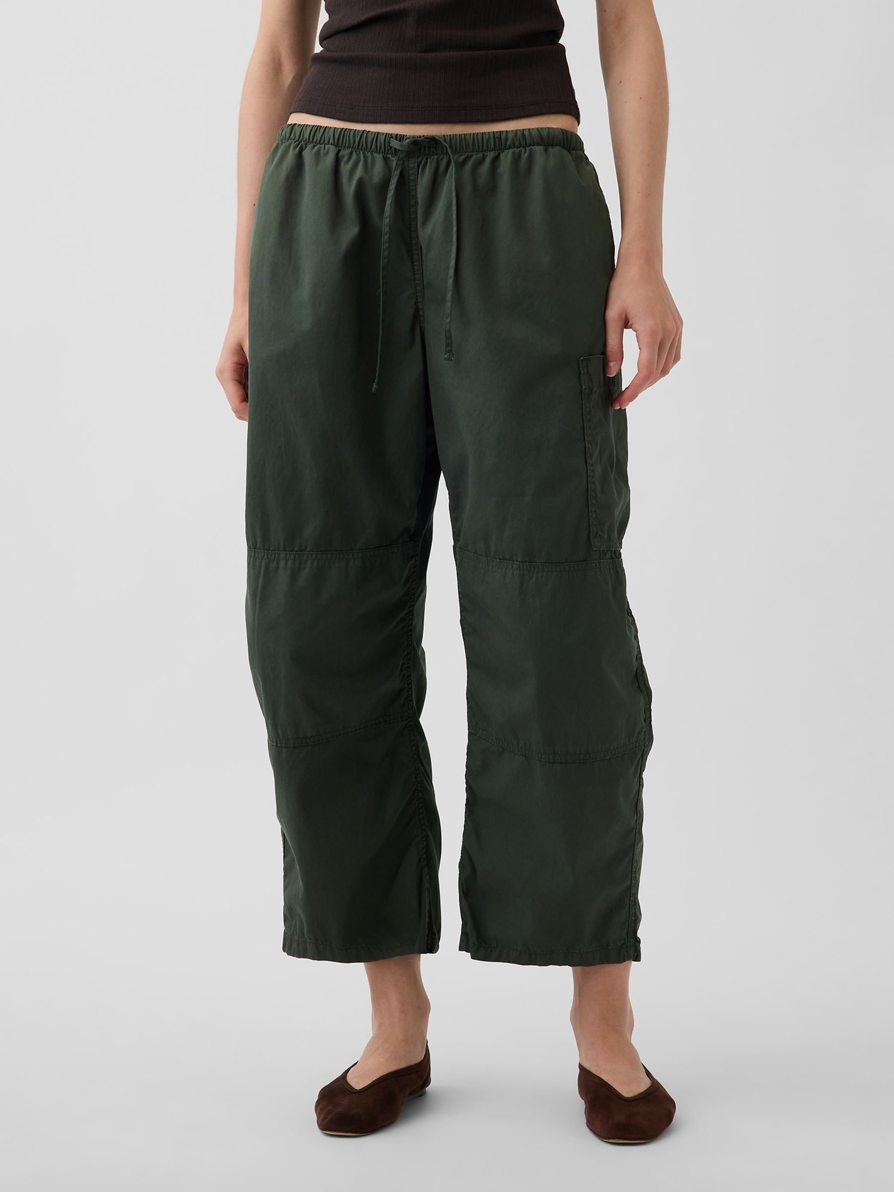Green - Mid Rise Twill Easy Barrel Utility Trousers