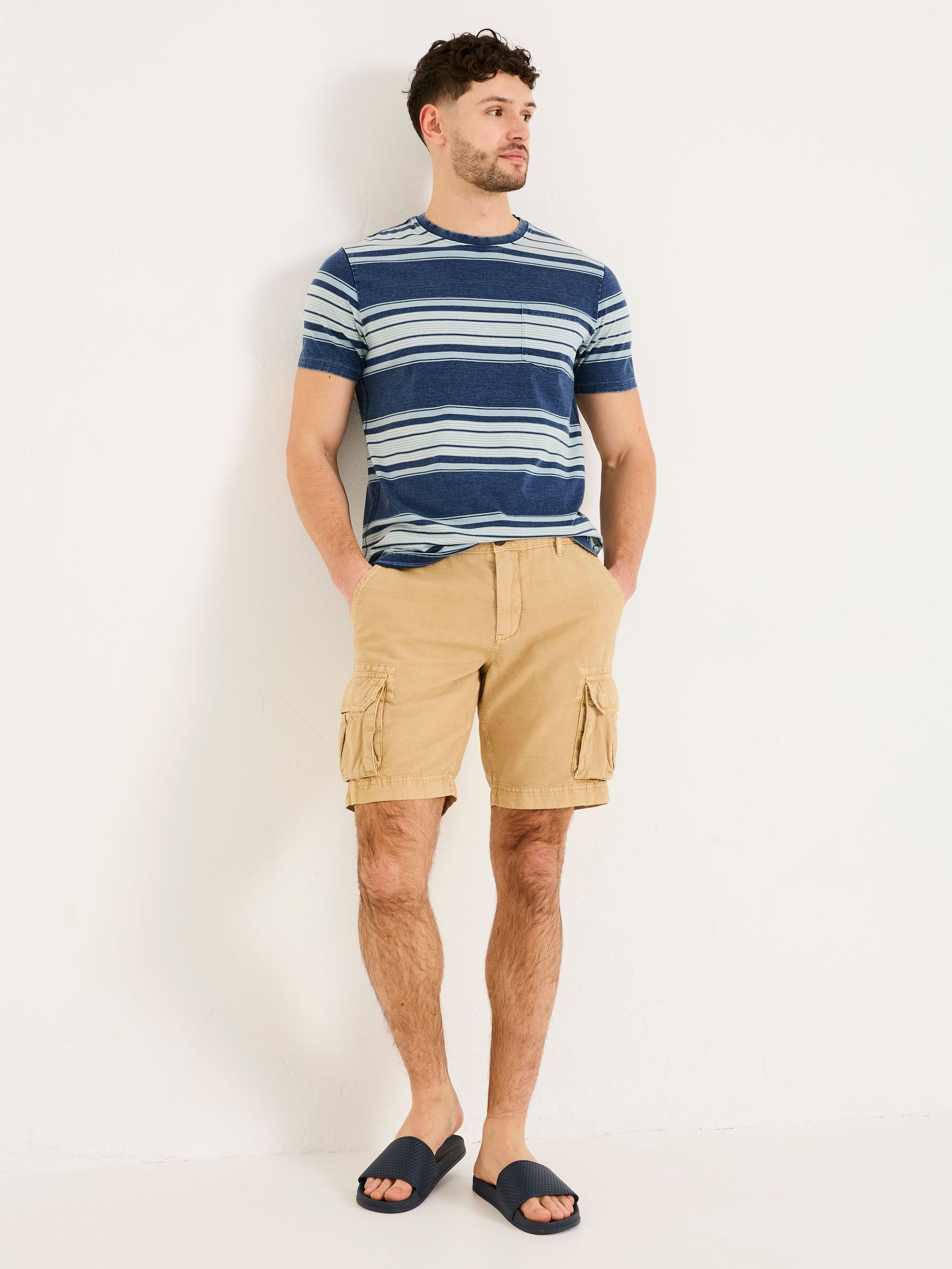 Stone Cotton Linen Cargo Shorts (AJ1311) | £55