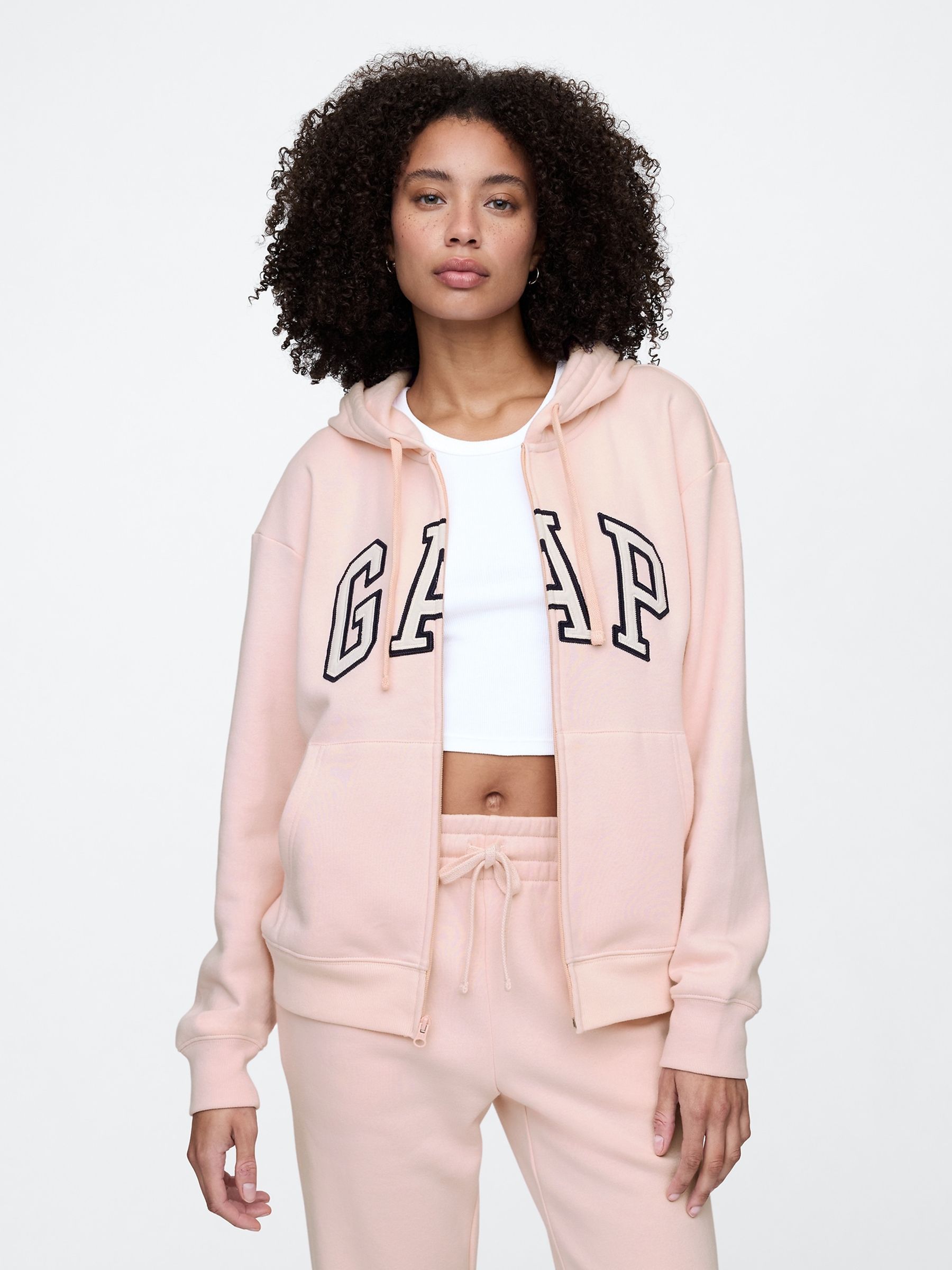 Blush Pink - Relaxed Logo Zip-up Hoodie