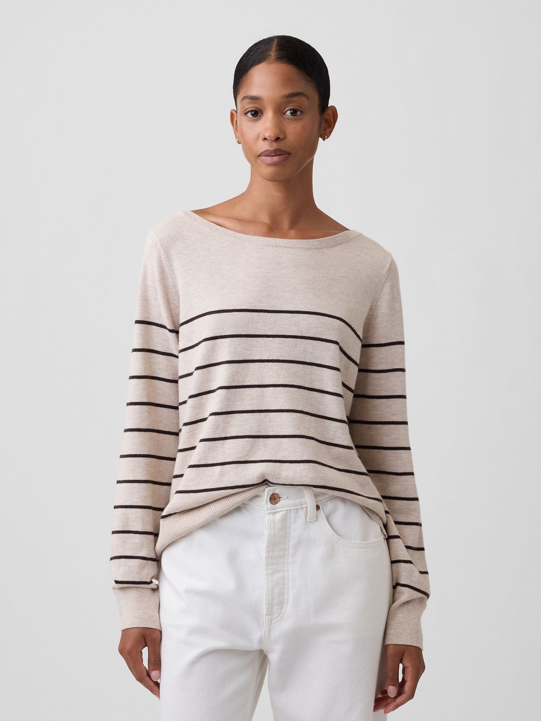 Beige Stripe - Relaxed Jersey Boatneck Jumper