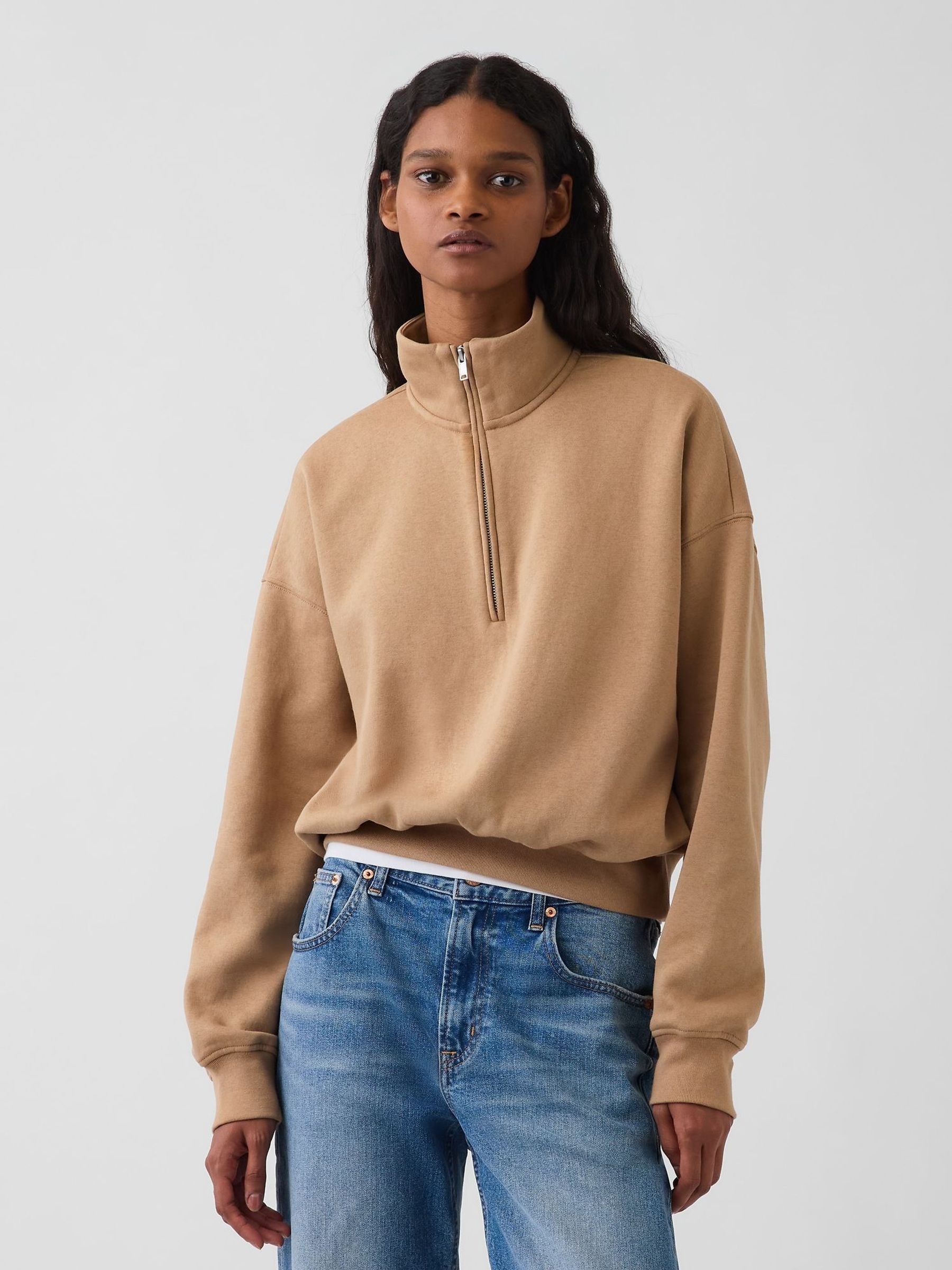 Beige - Vintagesoft Oversized Half-zip Wedge Pullover