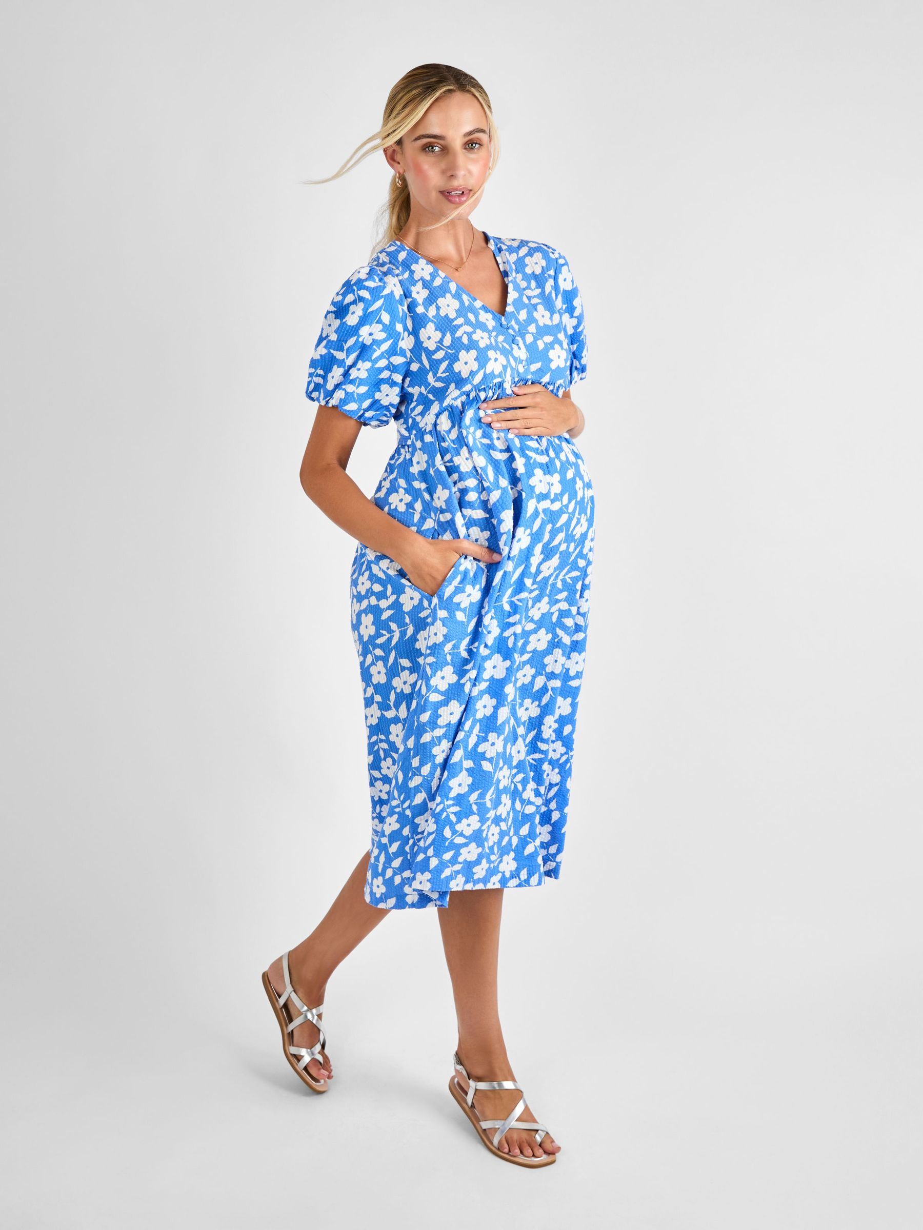 Blue Floral Print Maternity Midi Dress (AJ4451) | £49.50